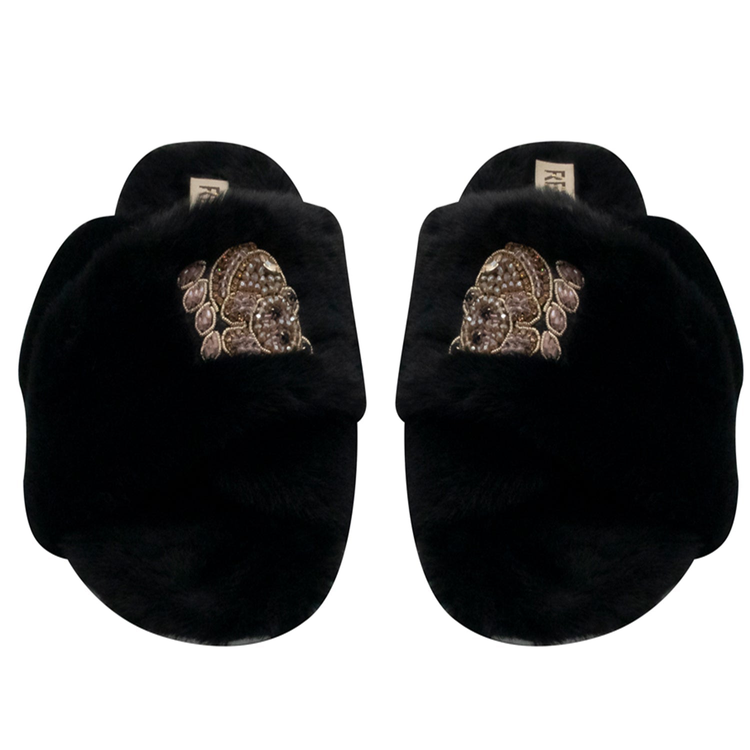 Ember Black Luxury Plush Diamanté Embellished Handmade Slipper