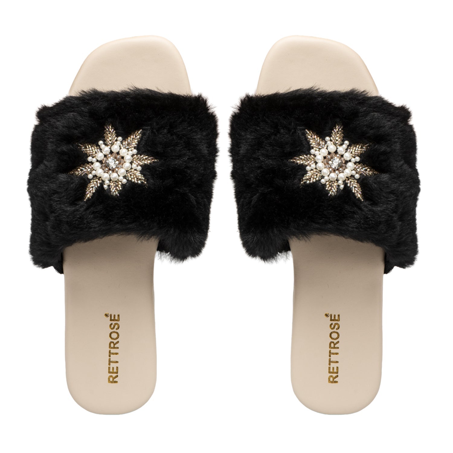 Taylor Black Luxury Plush Diamanté Embellished Handmade Sliders
