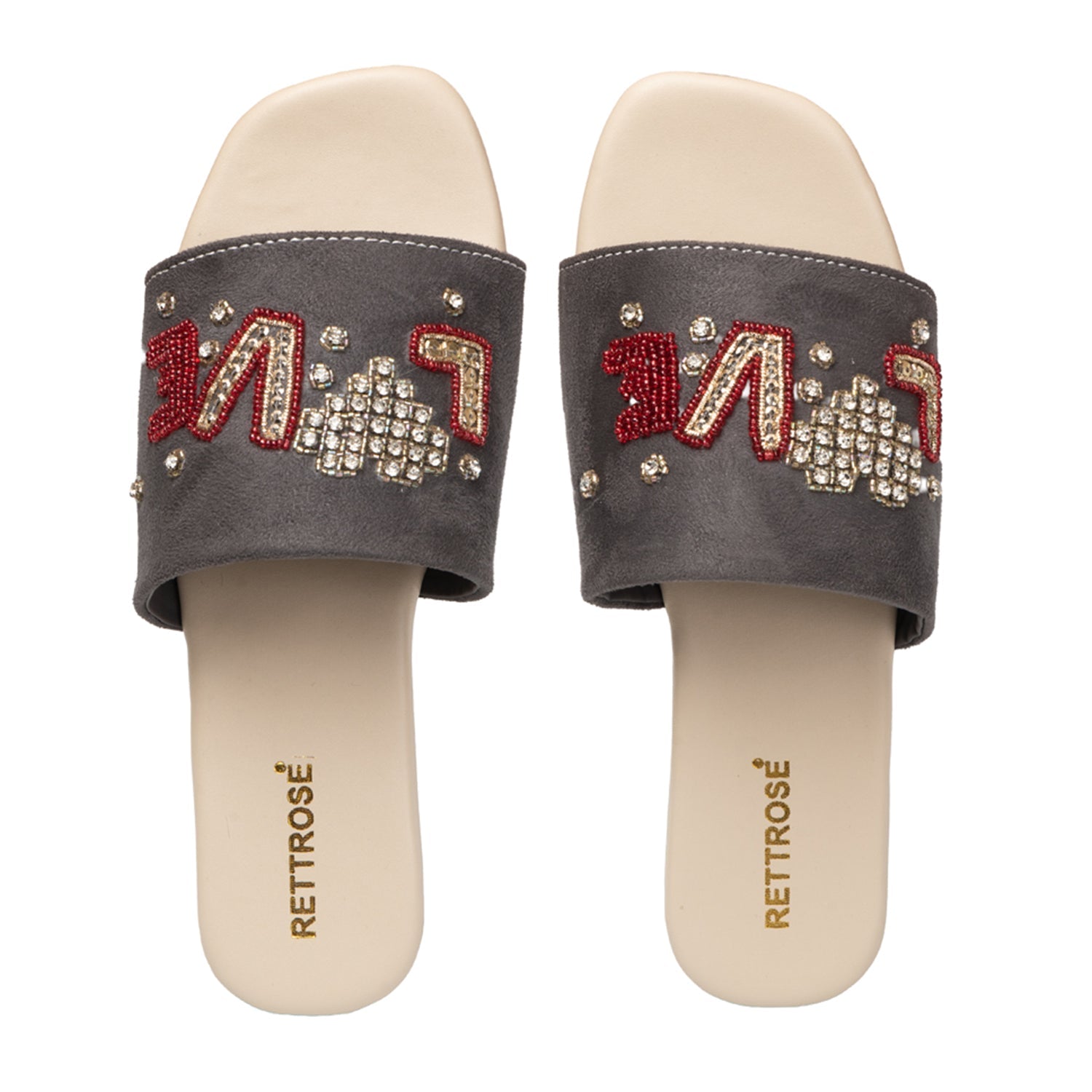 Harmony Grey  Luxury Plush Diamanté Embellished Handmade Sliders