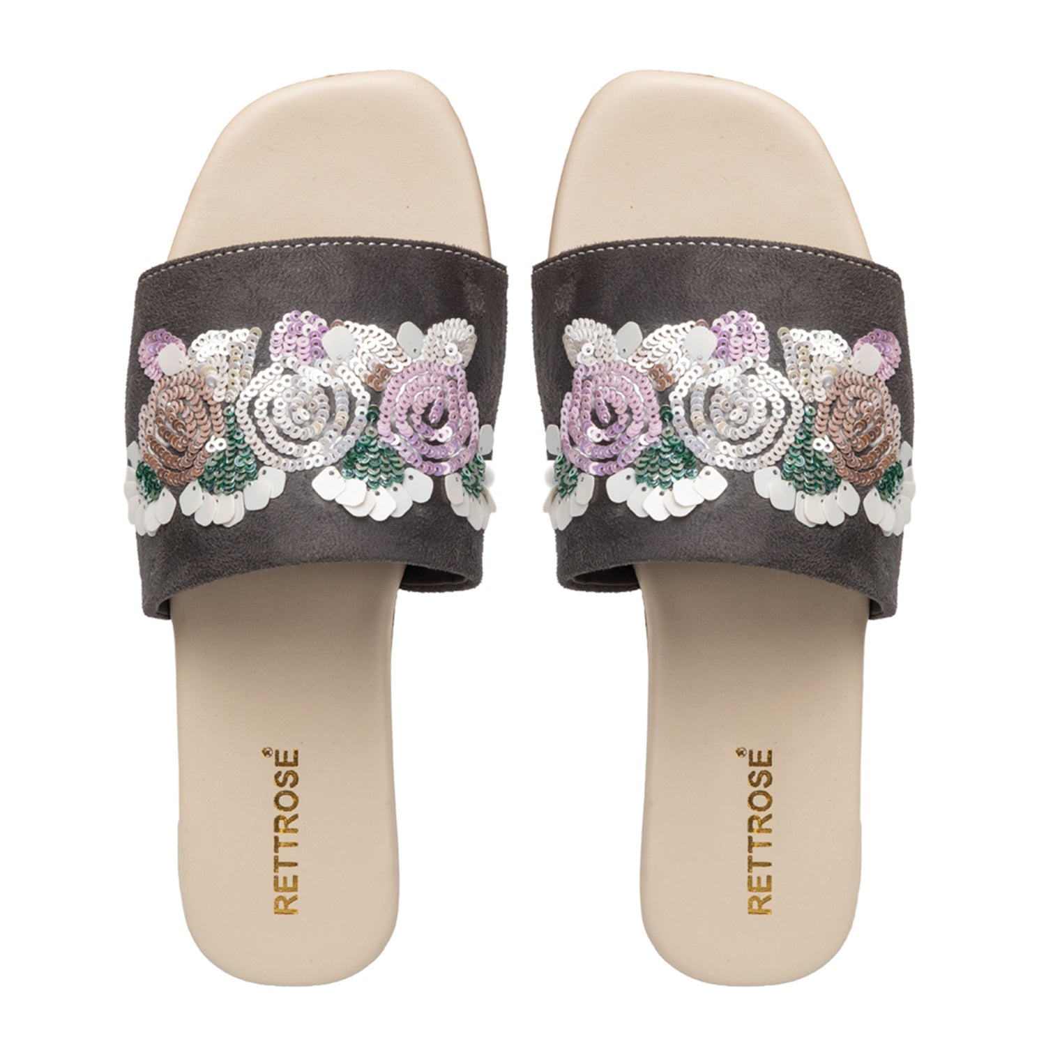 Sutton Grey Luxury Plush Diamanté Embellished Handmade Sliders