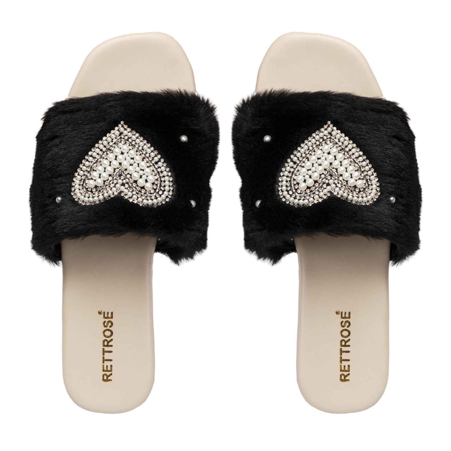 Lilah Black Luxury Plush Diamanté Embellished Handmade Sliders 