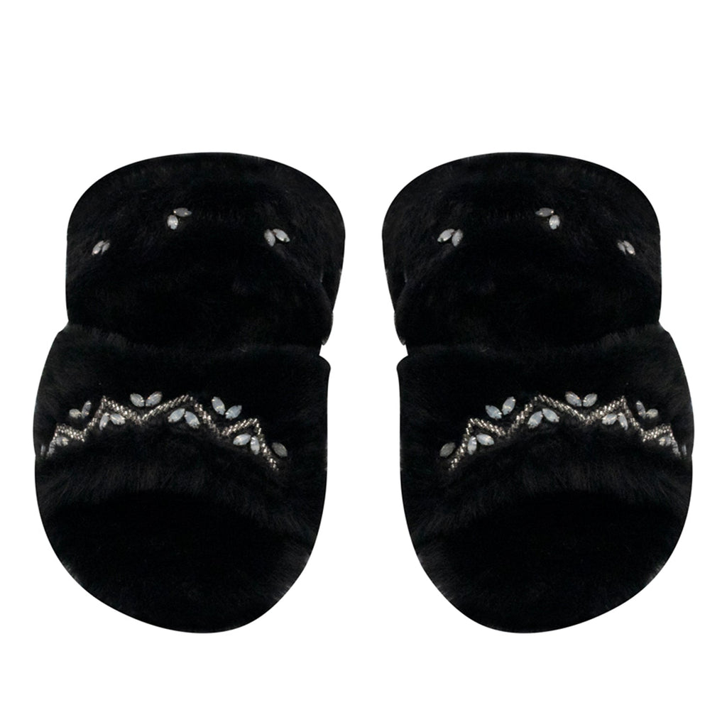 Myla Black Luxury Plush Diamanté Embellished Handmade Slipper