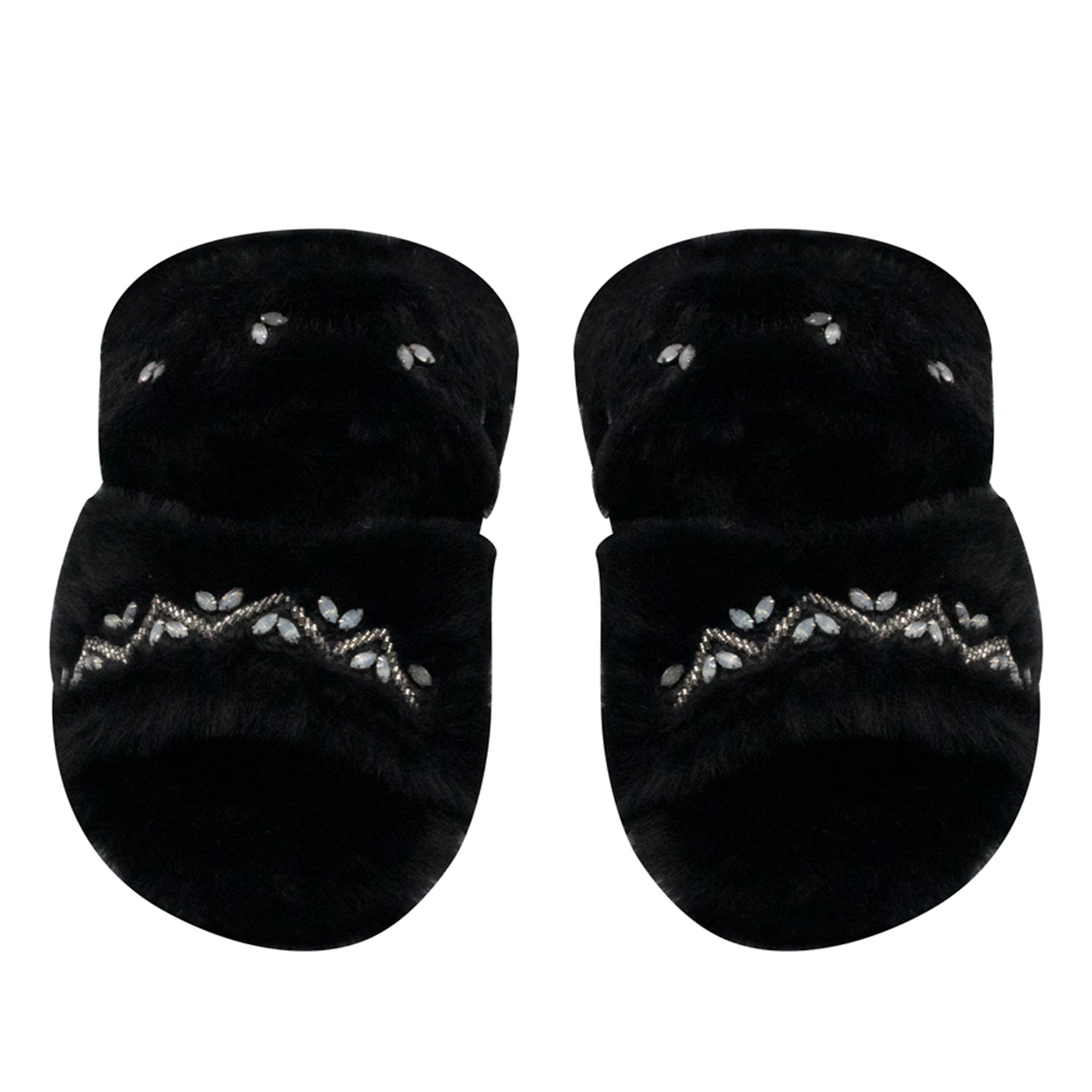 Myla Black Luxury Plush Diamanté Embellished Handmade Slipper