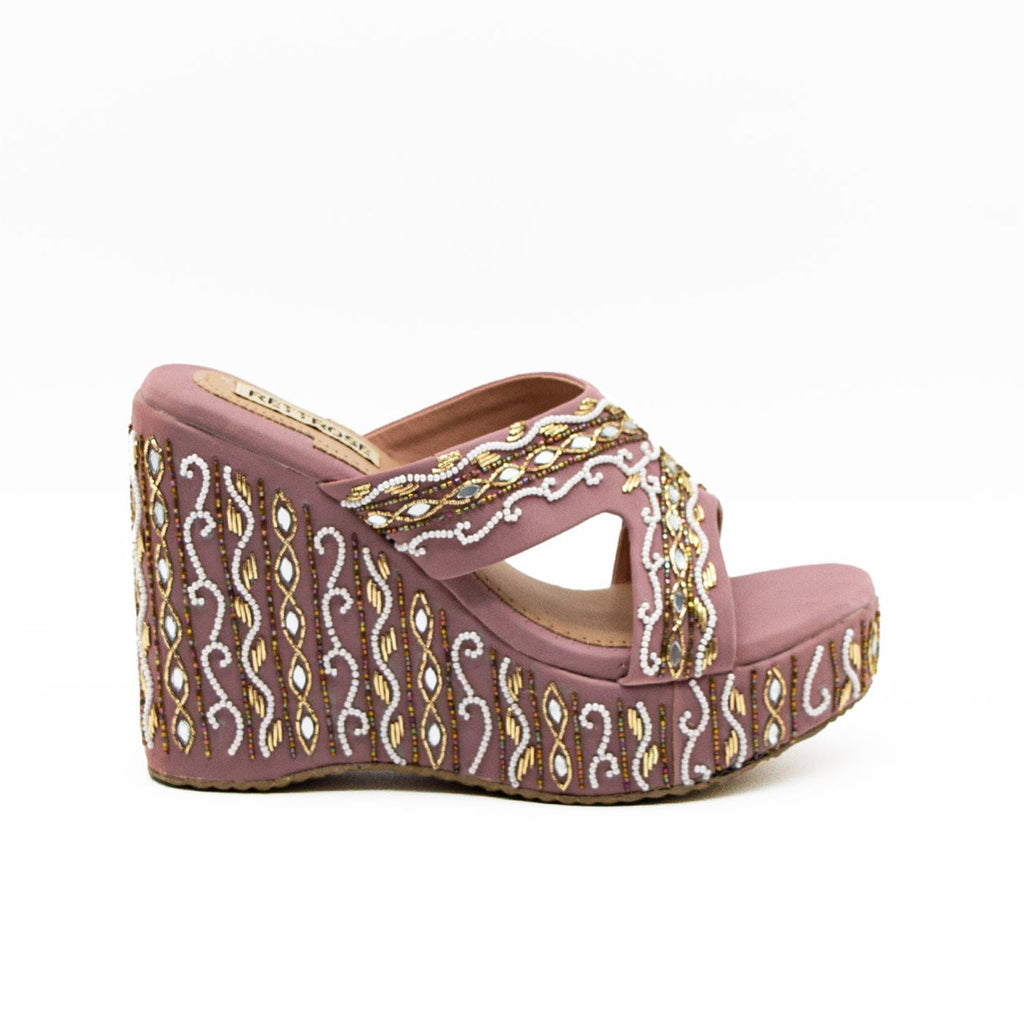 Ruth Nude Hand Embellished Luxury Wedge Shoe