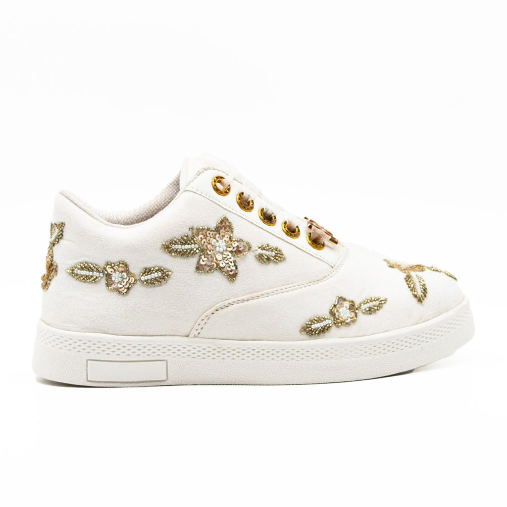 Quinn Luxury White Suede Handmade Embellished Tennis Shoe