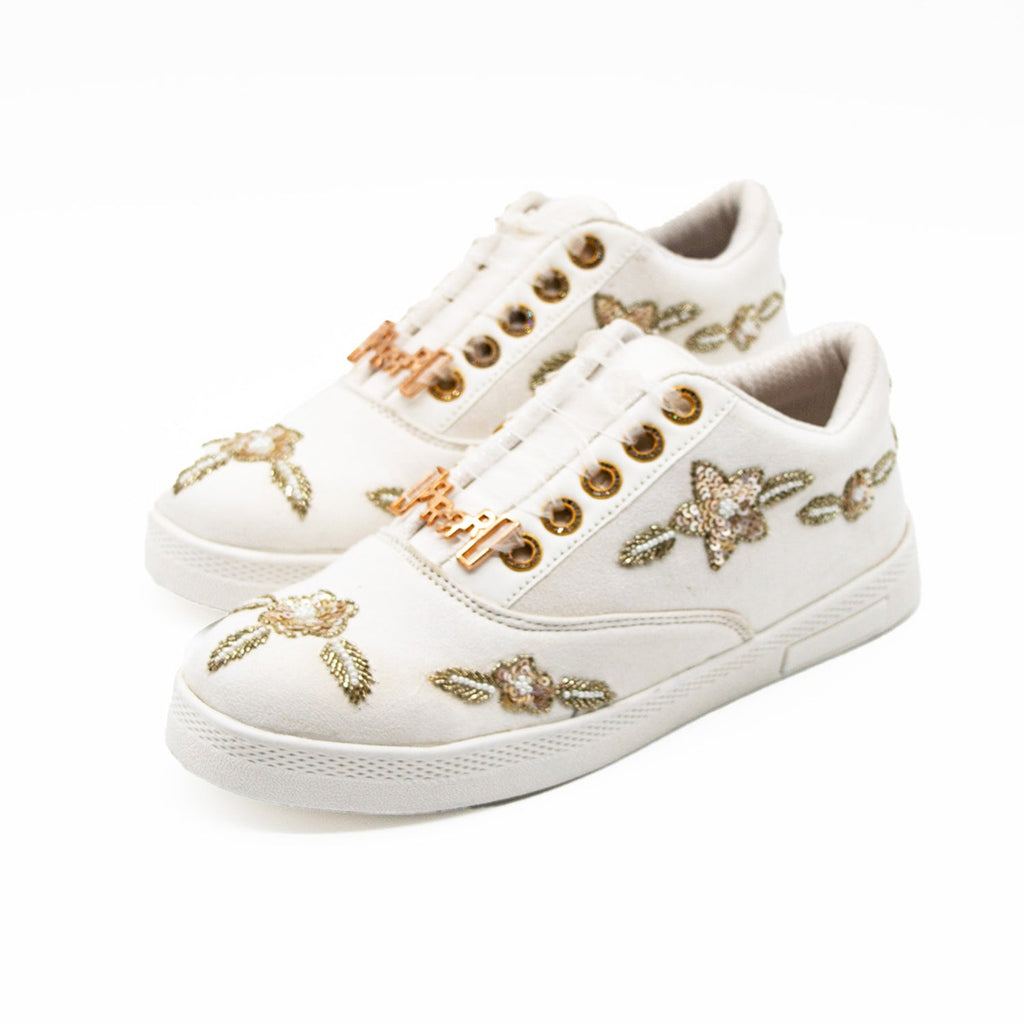 Quinn Luxury White Suede Handmade Embellished Tennis Shoe