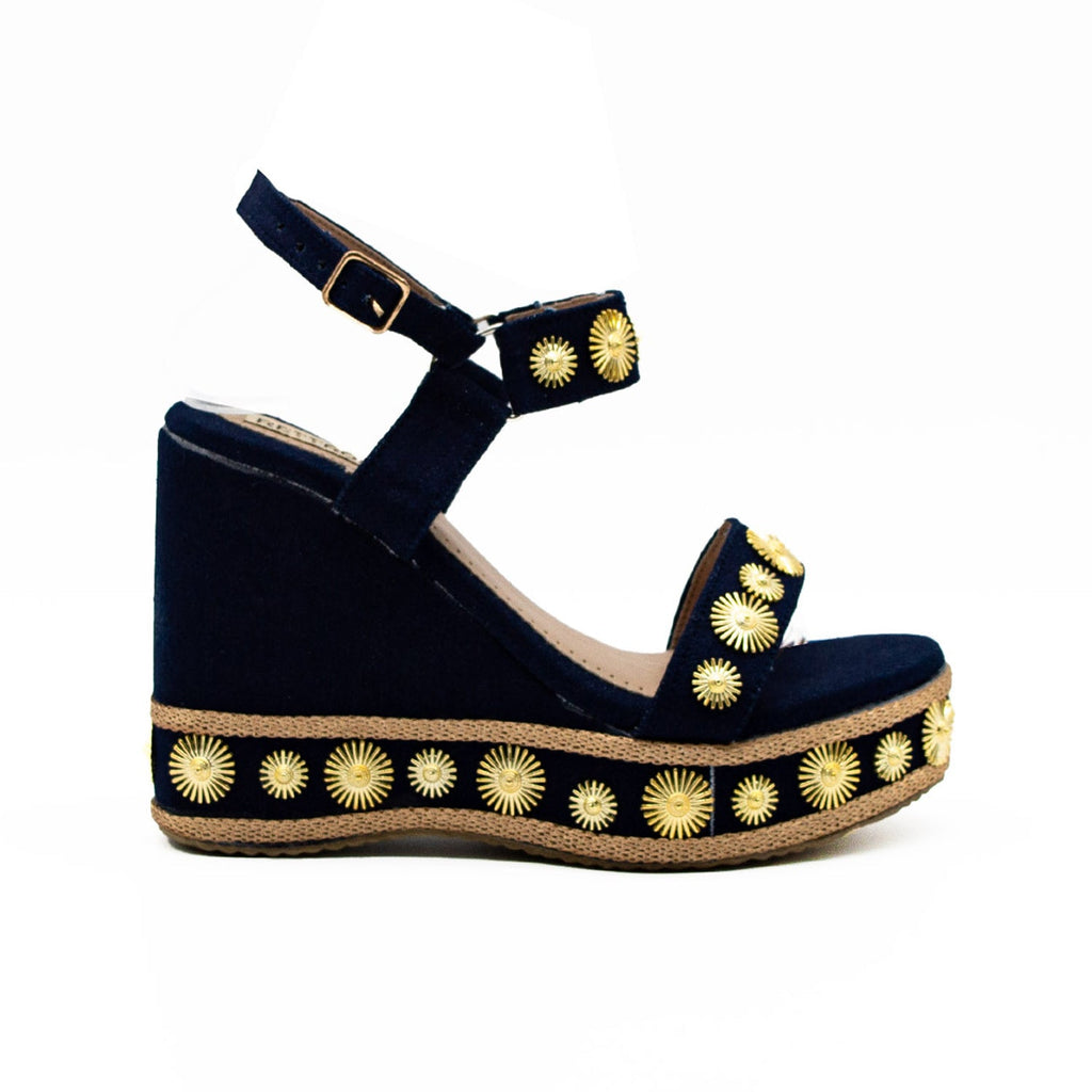 Jasmine Navy Hand Embellished Luxury Wedge Shoe