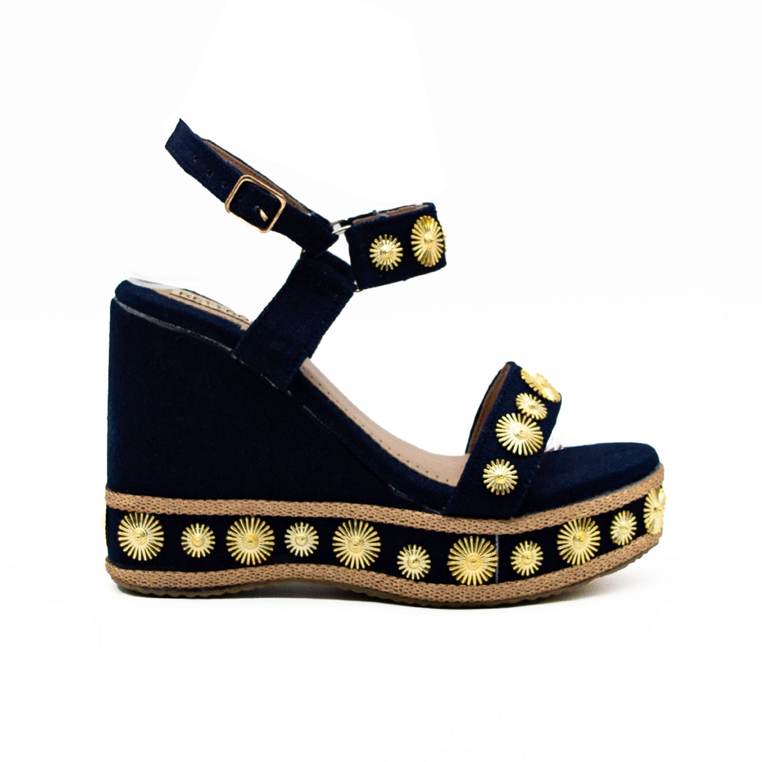 Jasmine Navy Hand Embellished Luxury Wedge Shoe