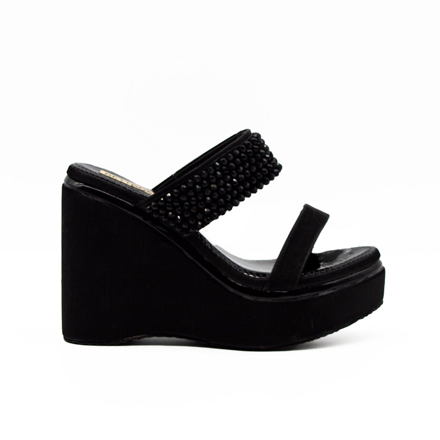 Sara Black Hand Embellished Luxury Wedge Shoe