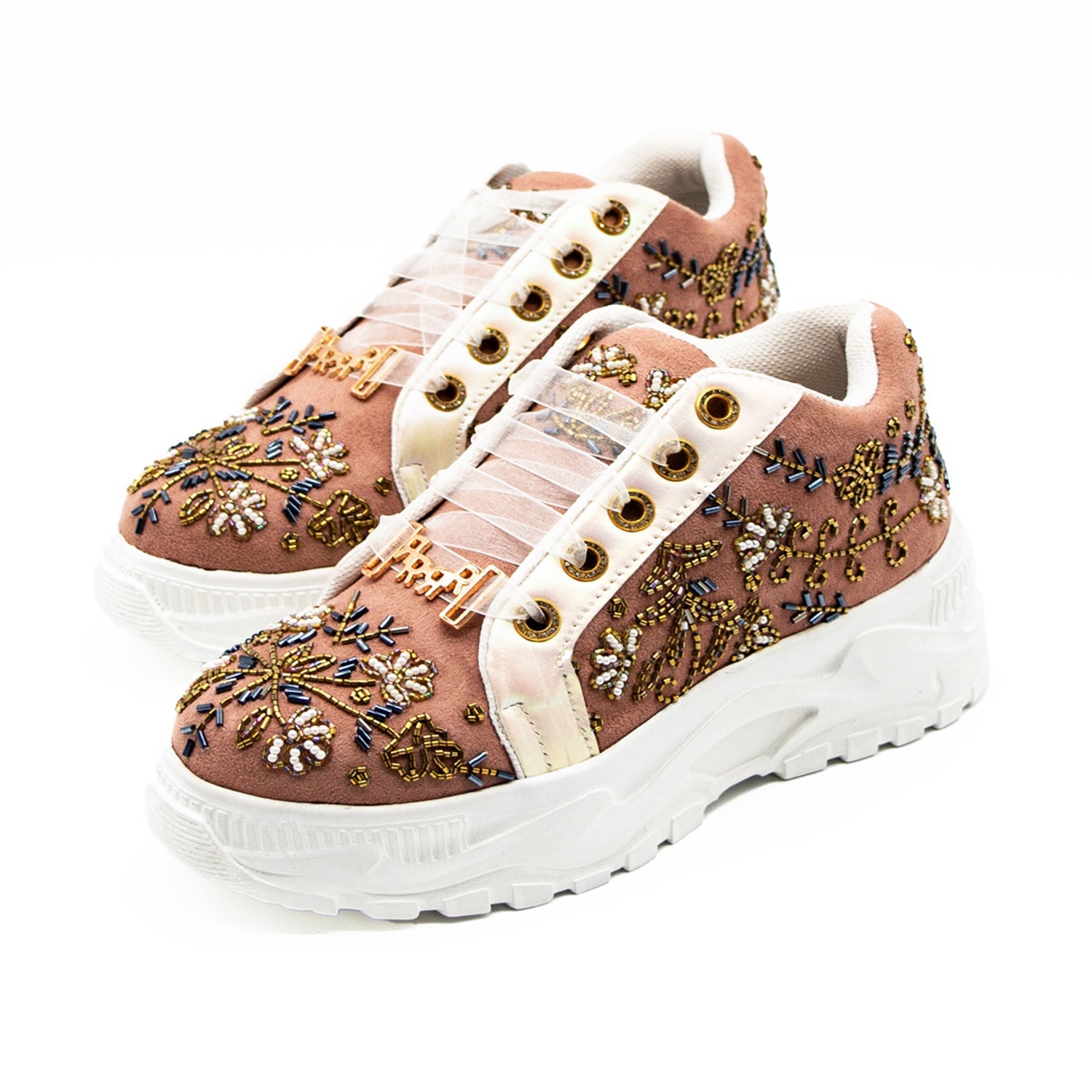 Diana Luxury Pink Suede Handmade Embellished Trainers