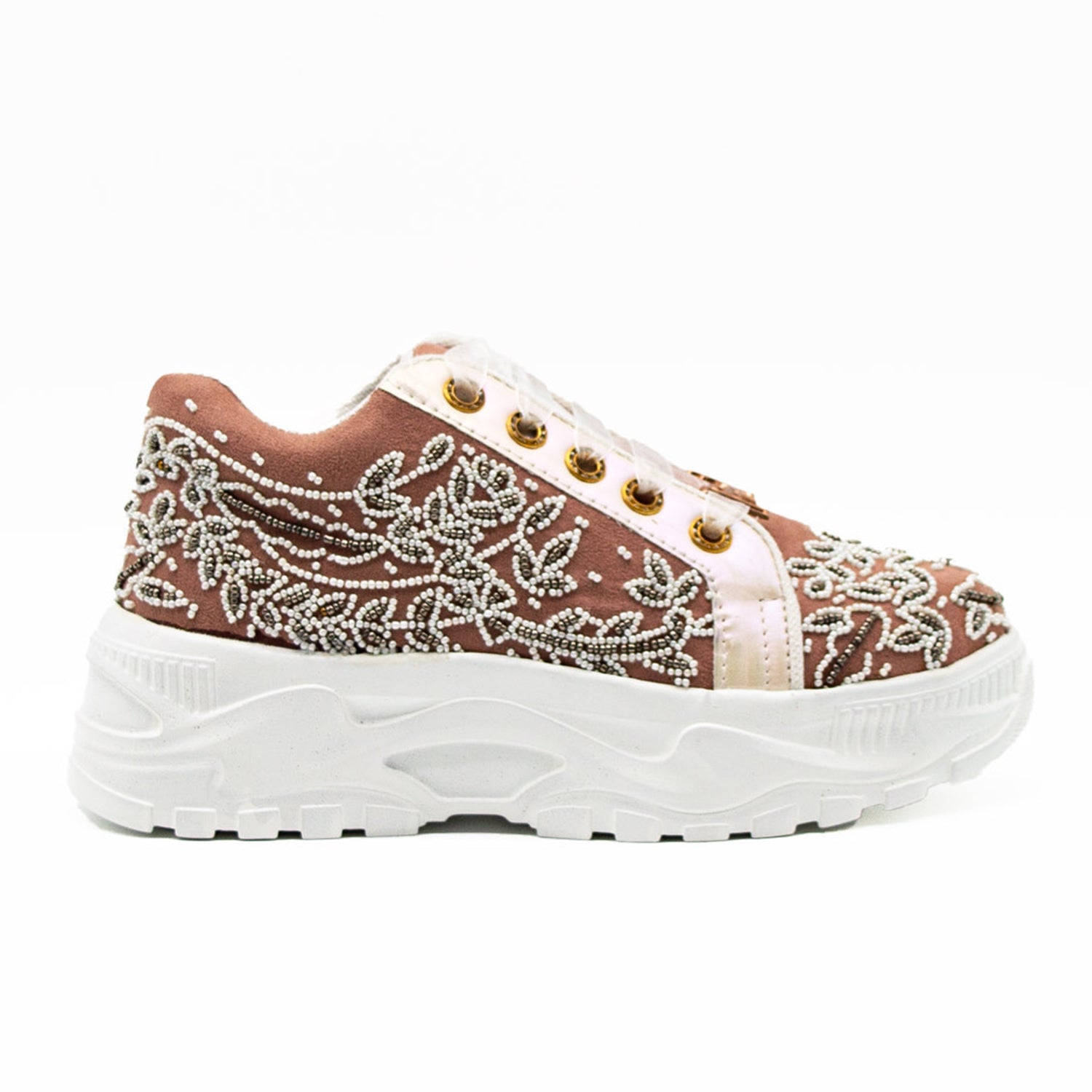 Iska Luxury Soft Pink Suede Handmade Embellished Trainers