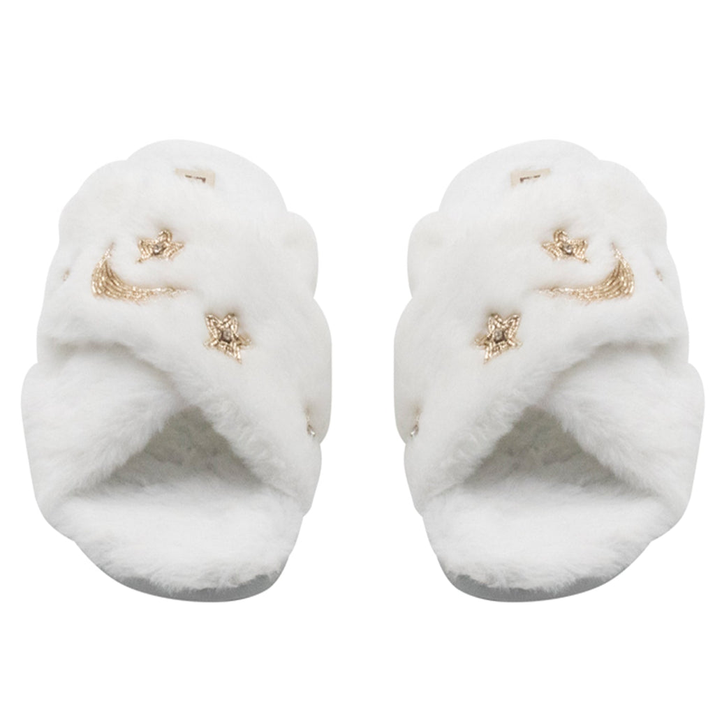 Isabel Cream Luxury Plush Diamanté Embellished Handmade Slipper