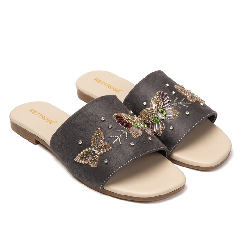 Saylor Grey  Luxury Plush Diamanté Embellished Handmade Sliders