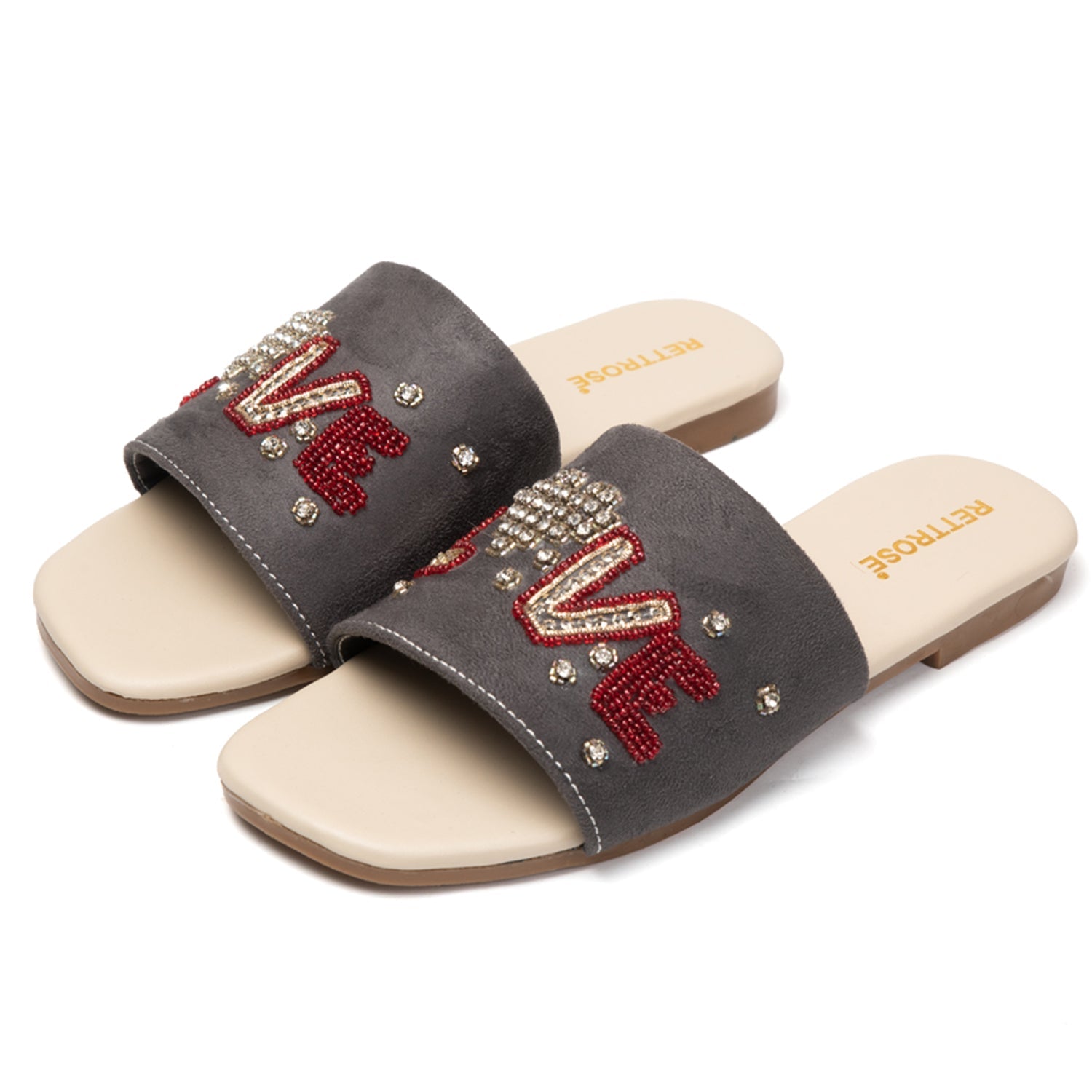 Harmony Grey  Luxury Plush Diamanté Embellished Handmade Sliders