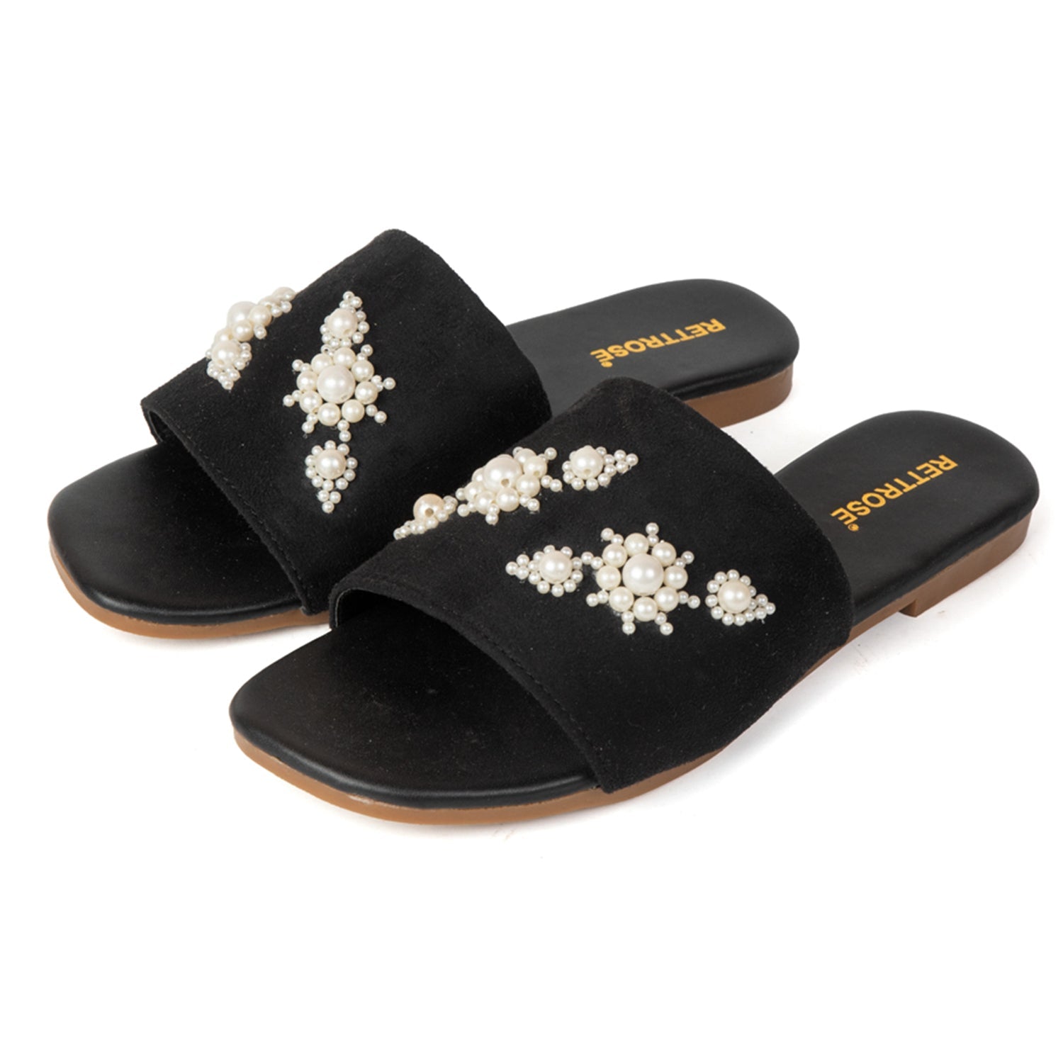 Annie Black Luxury Plush Diamanté Embellished Handmade Sliders
