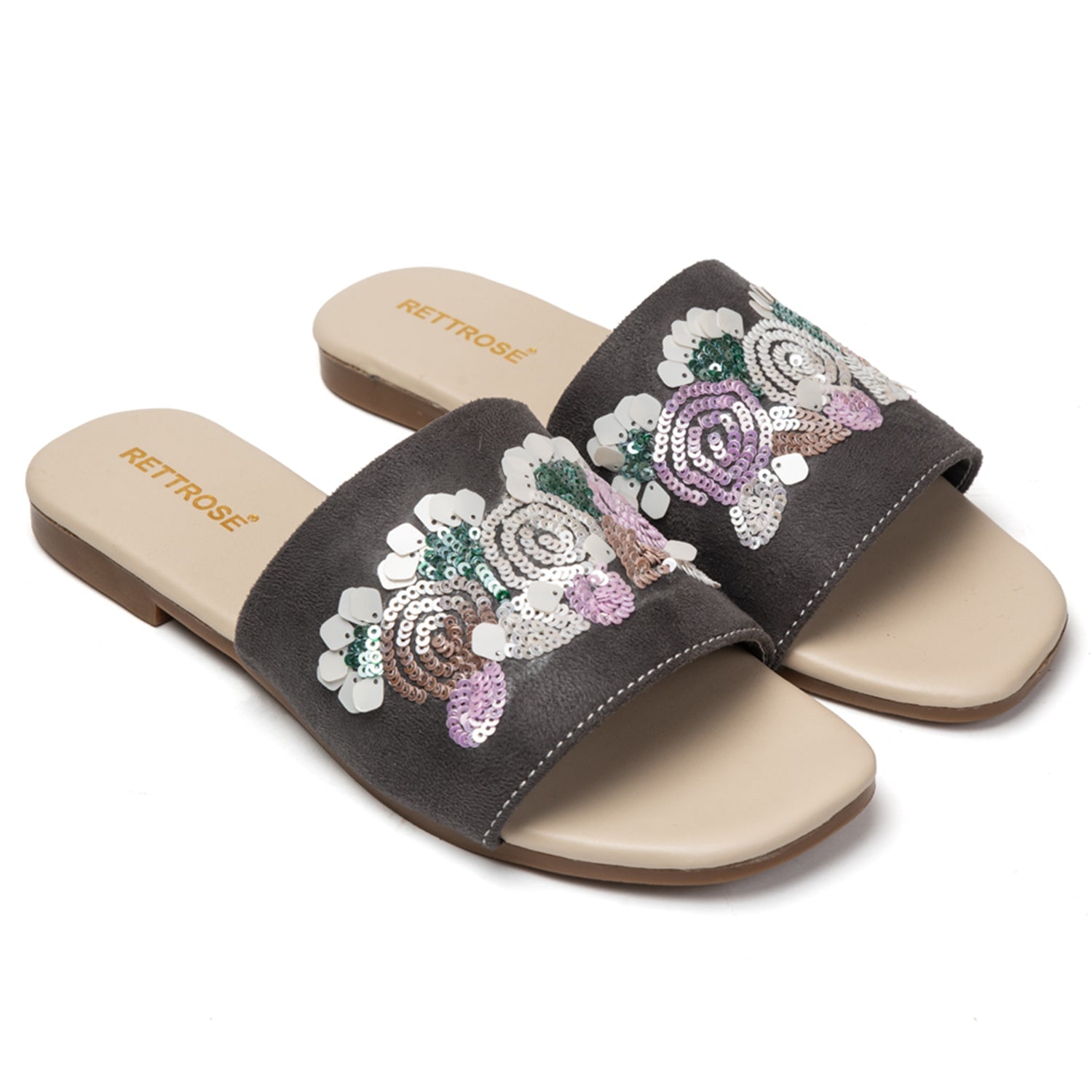 Sutton Grey Luxury Plush Diamanté Embellished Handmade Sliders