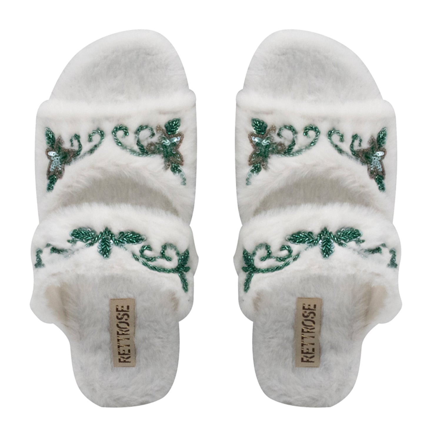 Elkie Cream Luxury Plush Diamanté Embellished Handmade Slipper