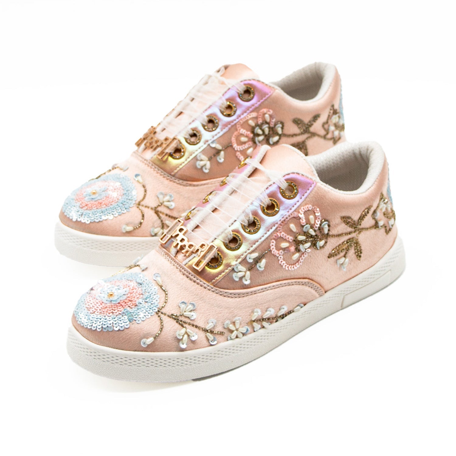 Cora Luxury Pink Satin Handmade Embellished Tennis Shoe