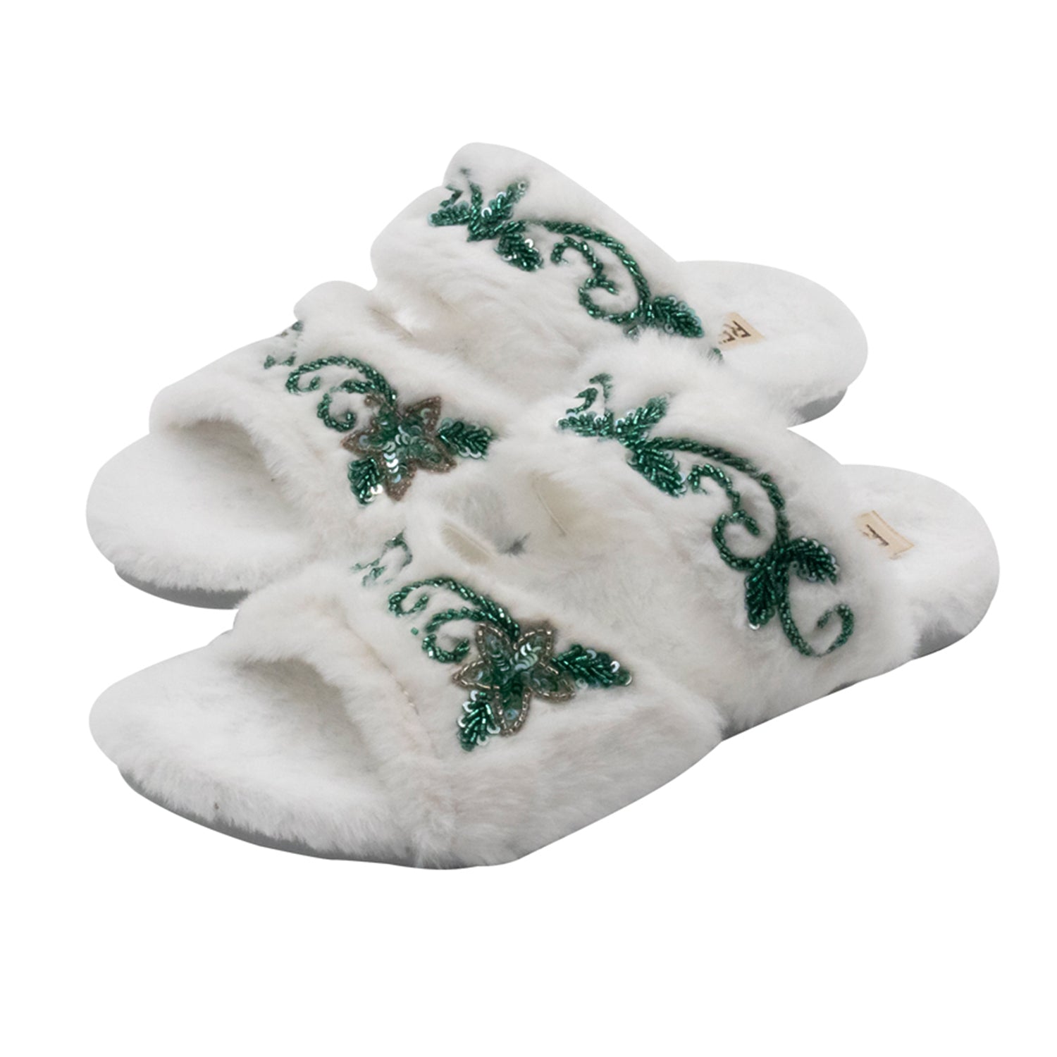 Elkie Cream Luxury Plush Diamanté Embellished Handmade Slipper