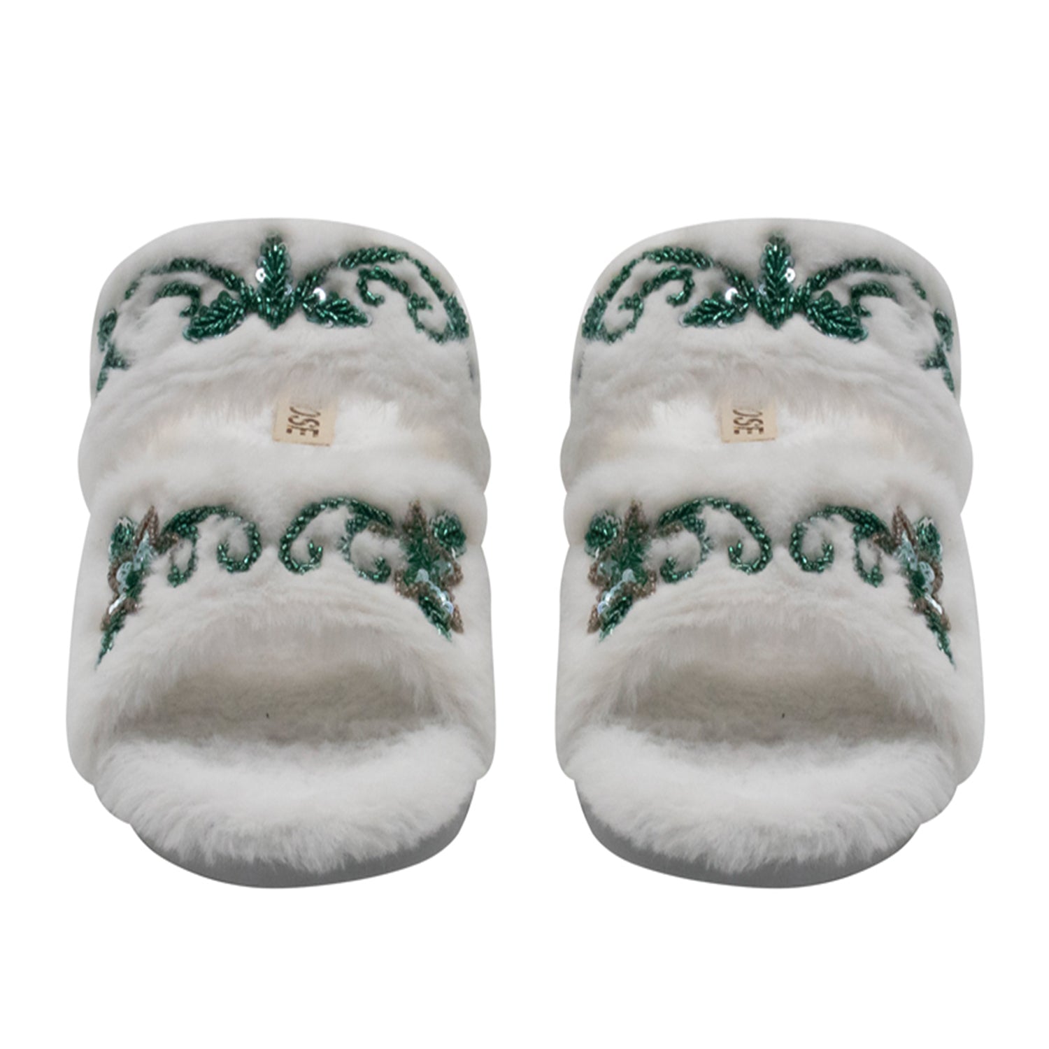 Elkie Cream Luxury Plush Diamanté Embellished Handmade Slipper