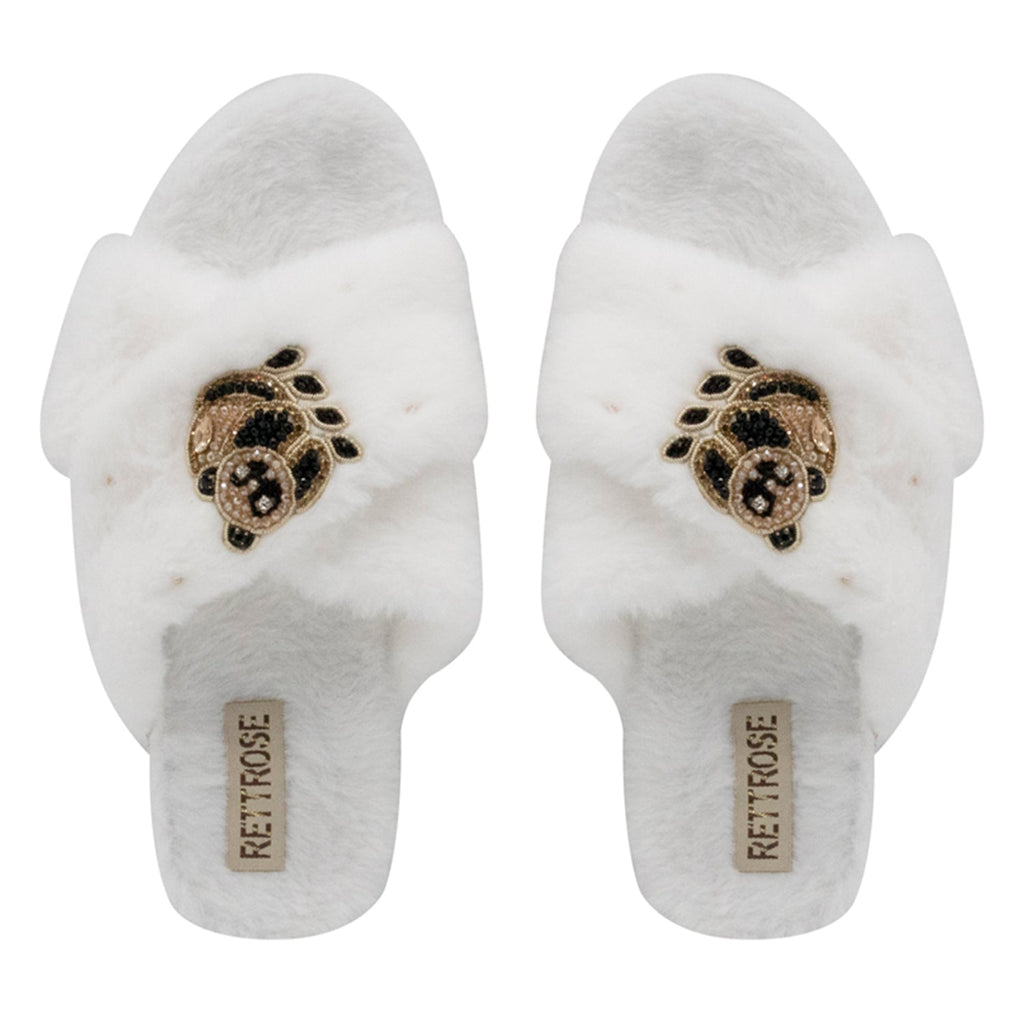 Ember Cream Luxury Plush Diamanté Embellished Handmade Slipper