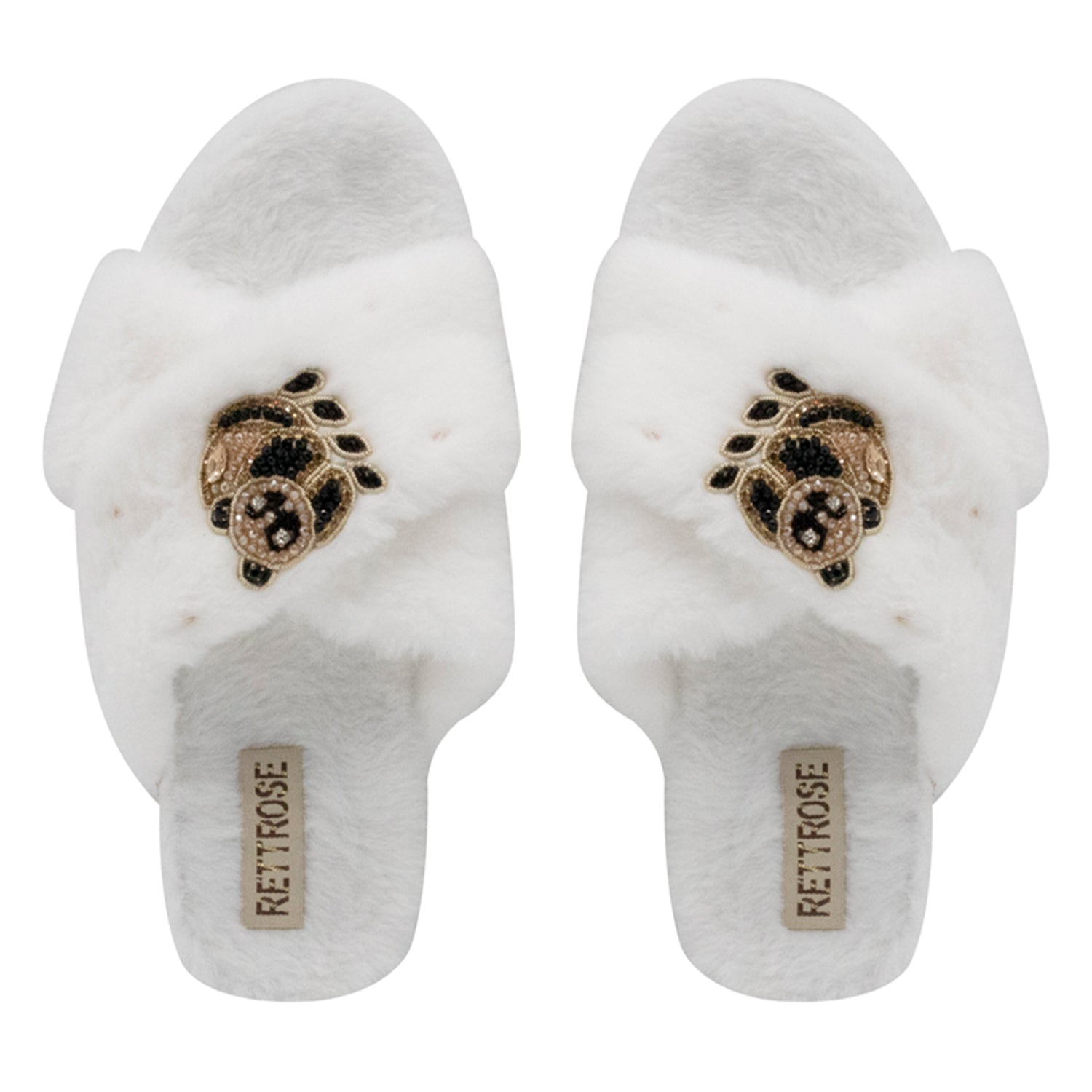 Ember Cream Luxury Plush Diamanté Embellished Handmade Slipper