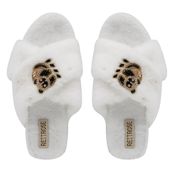 Ember Cream Luxury Plush Diamanté Embellished Handmade Slipper