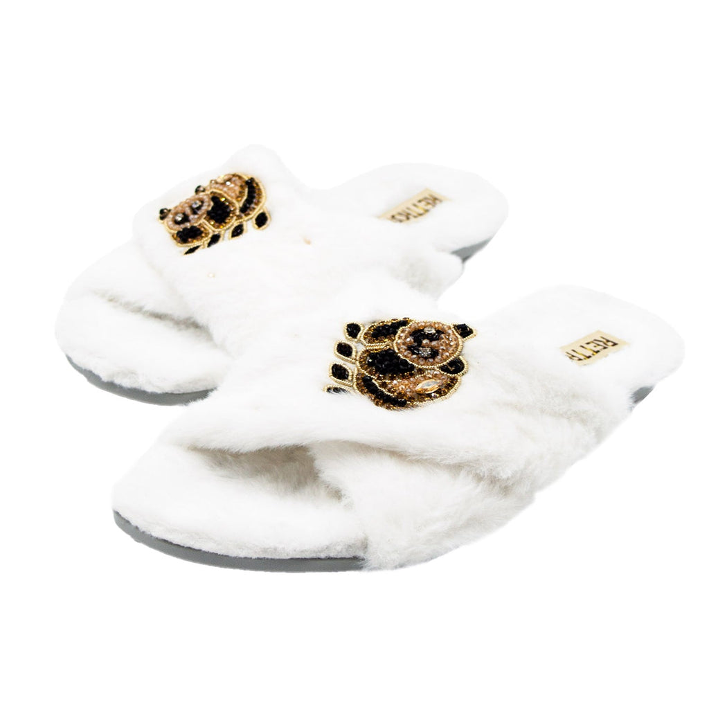 Ember Cream Luxury Plush Diamanté Embellished Handmade Slipper