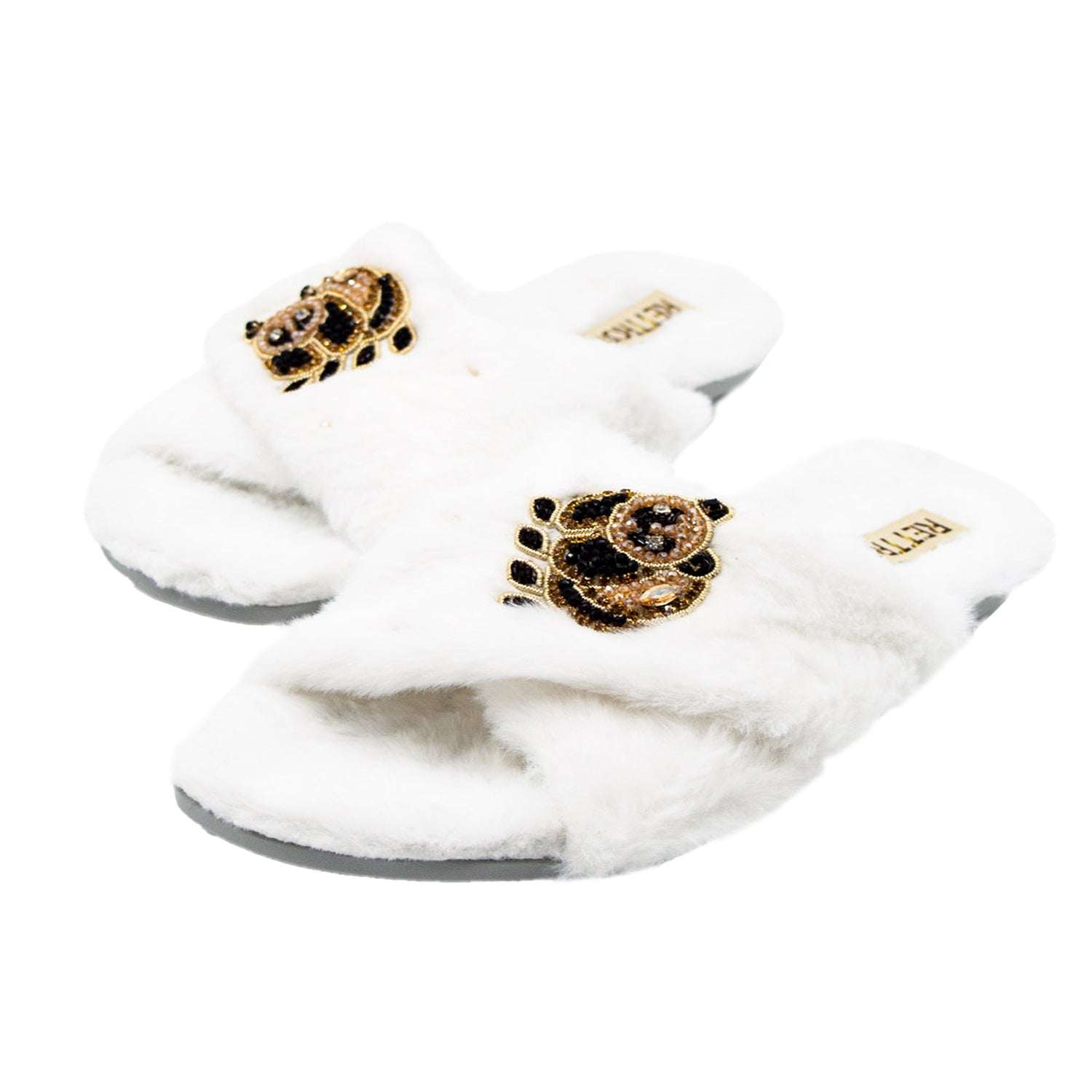 Ember Cream Luxury Plush Diamanté Embellished Handmade Slipper