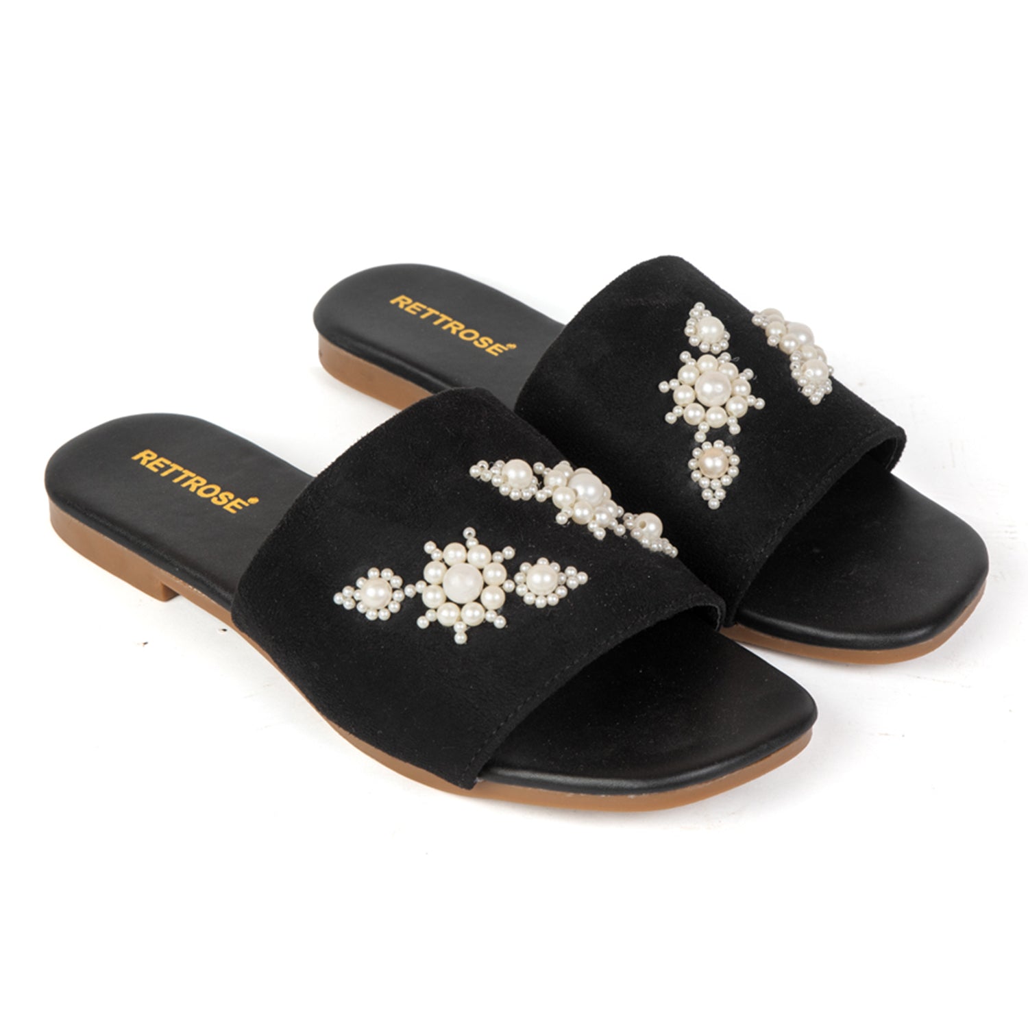 Annie Black Luxury Plush Diamanté Embellished Handmade Sliders