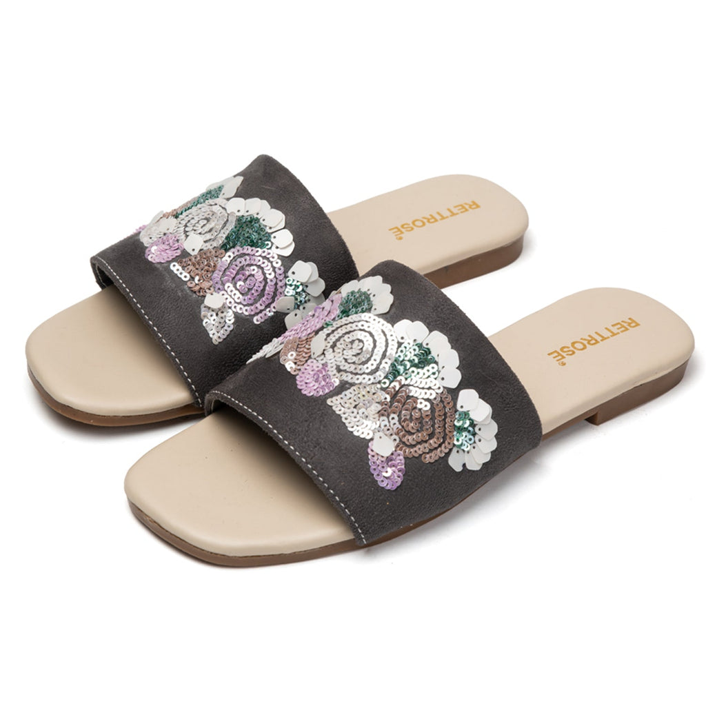Sutton Grey Luxury Plush Diamanté Embellished Handmade Sliders