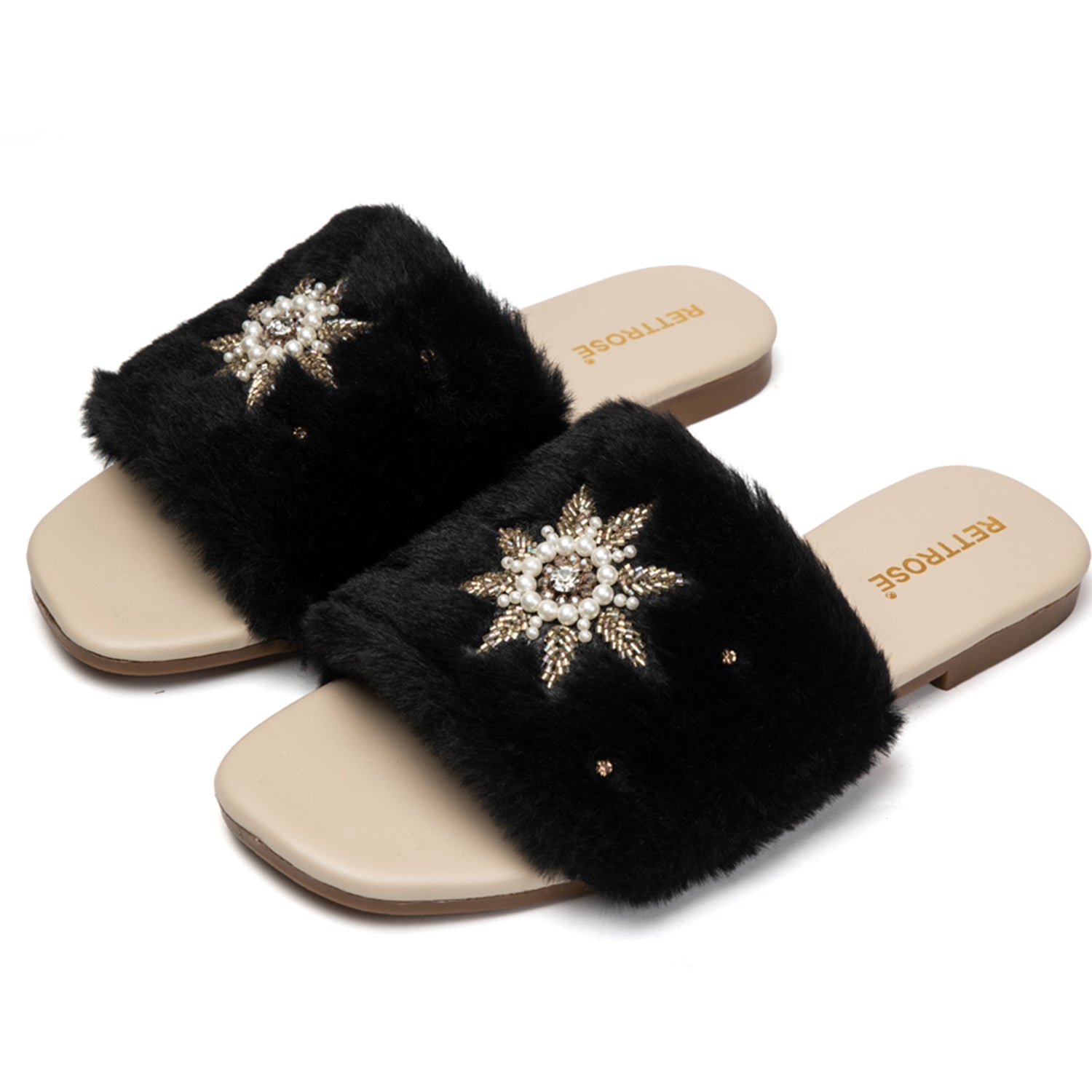 Taylor Black Luxury Plush Diamanté Embellished Handmade Sliders