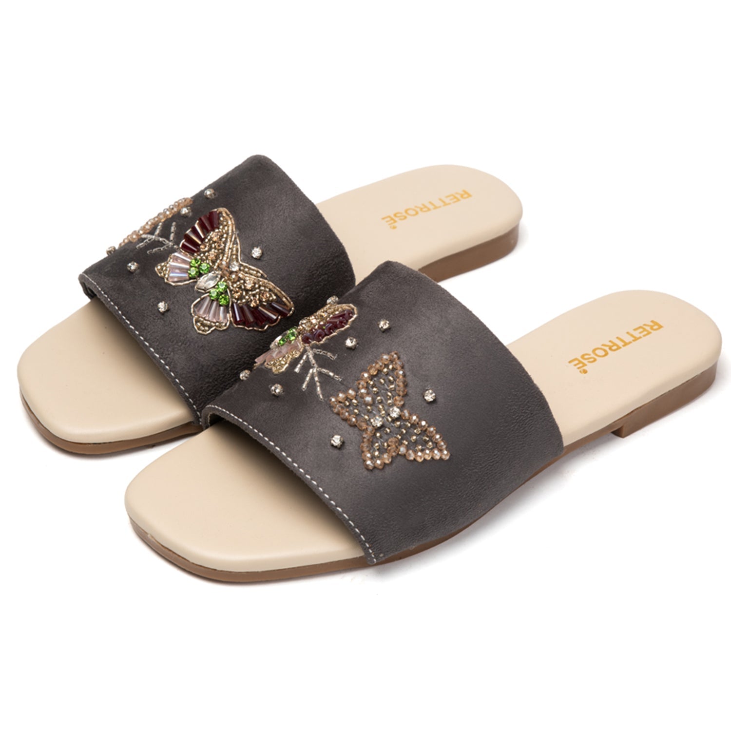 Saylor Grey  Luxury Plush Diamanté Embellished Handmade Sliders