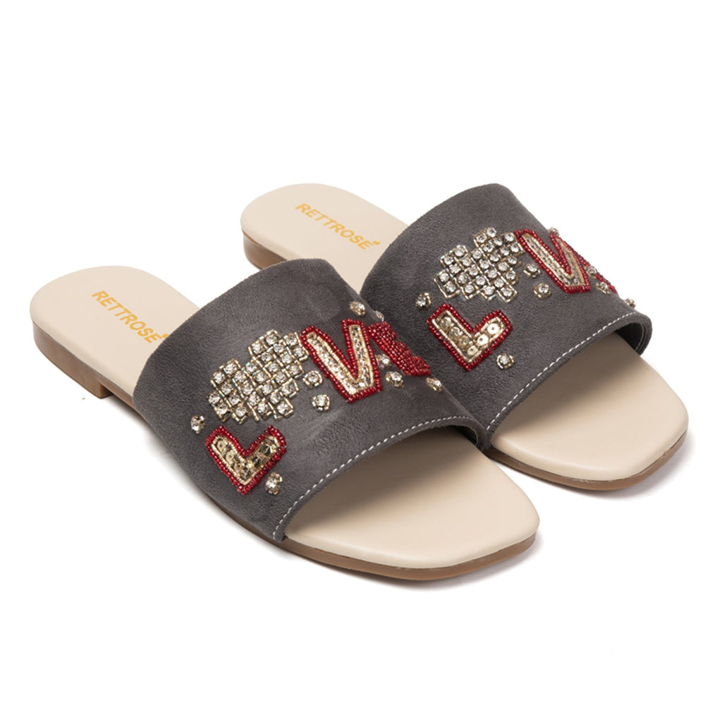 Harmony Grey  Luxury Plush Diamanté Embellished Handmade Sliders