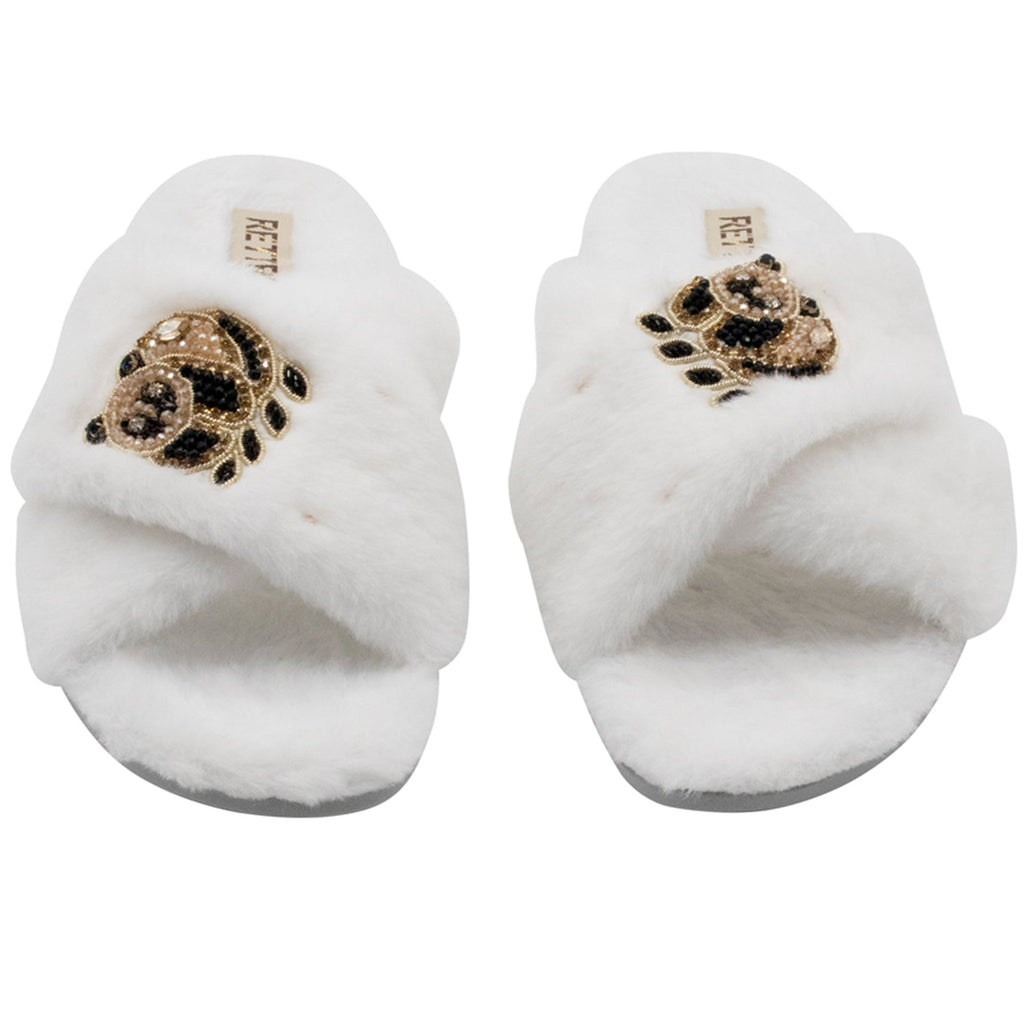 Ember Cream Luxury Plush Diamanté Embellished Handmade Slipper