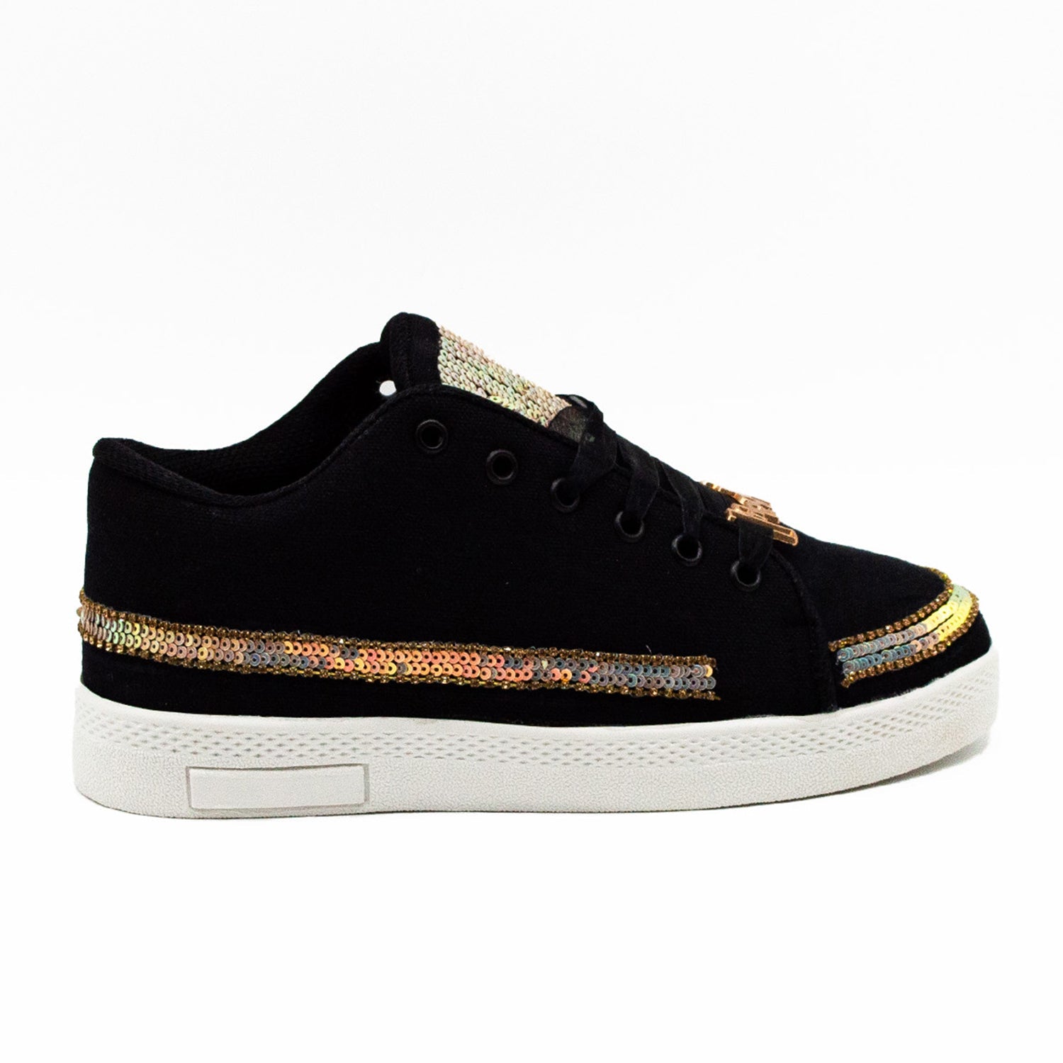Rylee Luxury Black Canvas Handmade Embellished Tennis Shoe