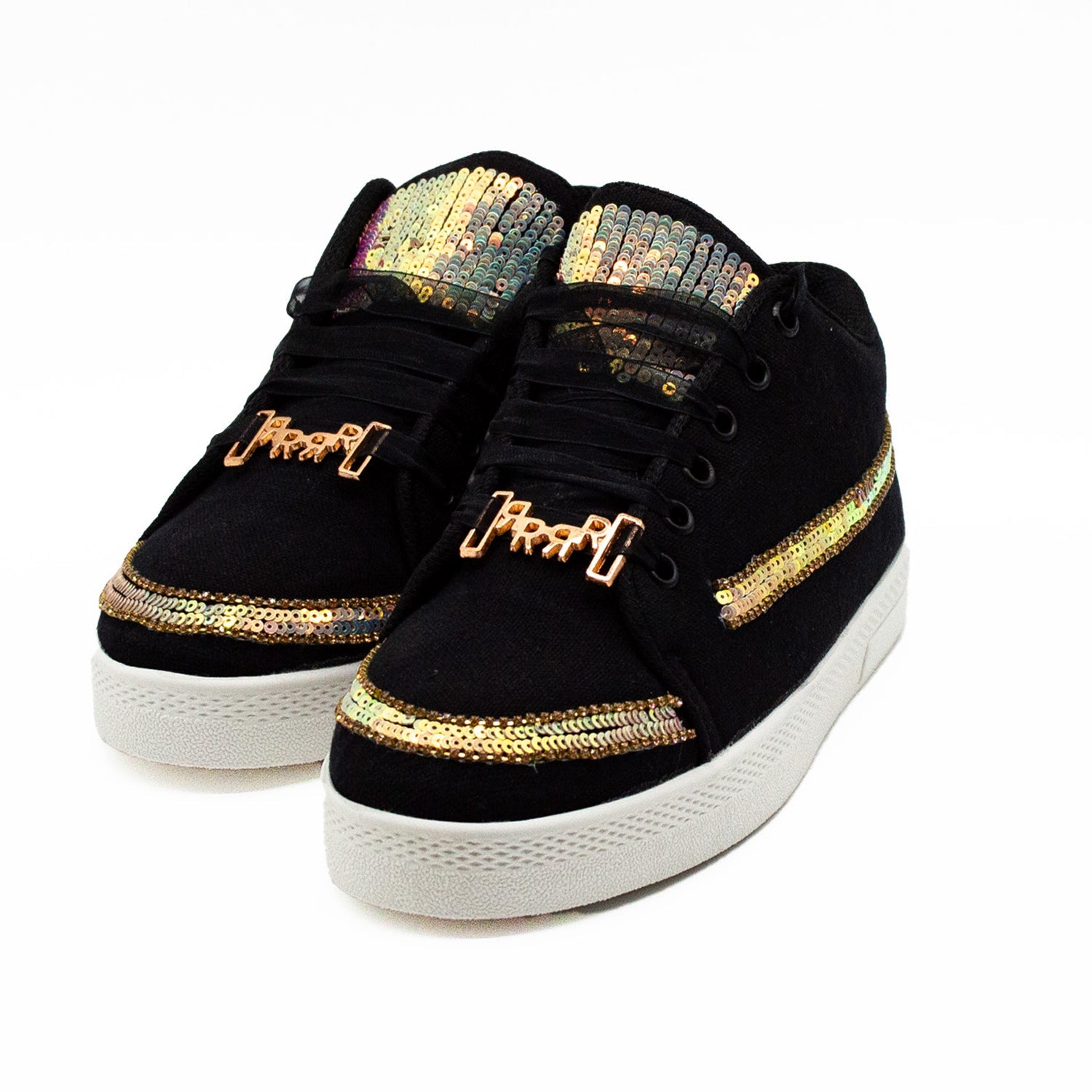 Rylee Luxury Black Canvas Handmade Embellished Tennis Shoe