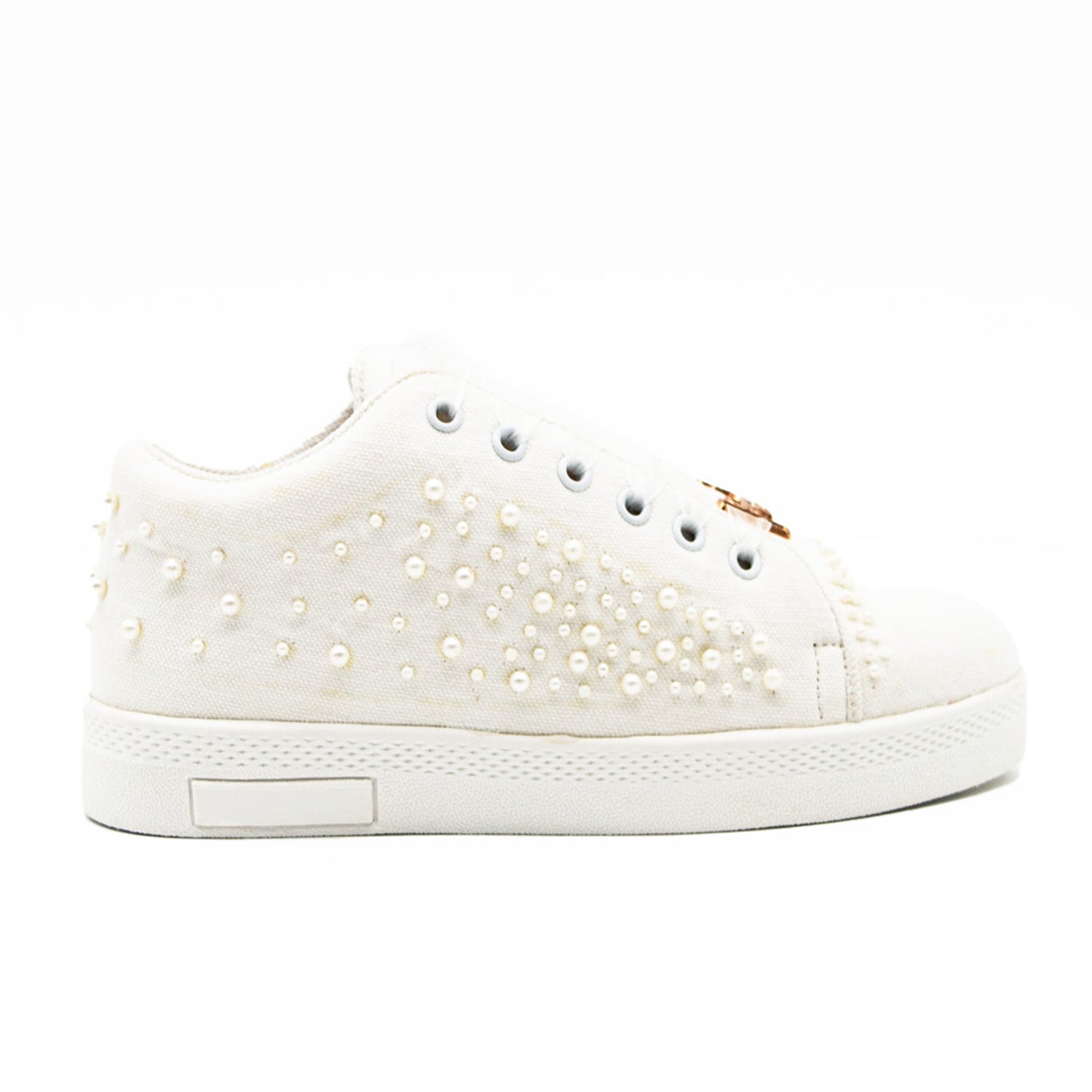 Everleigh Luxury White Canvas Handmade Embellished Tennis Shoe