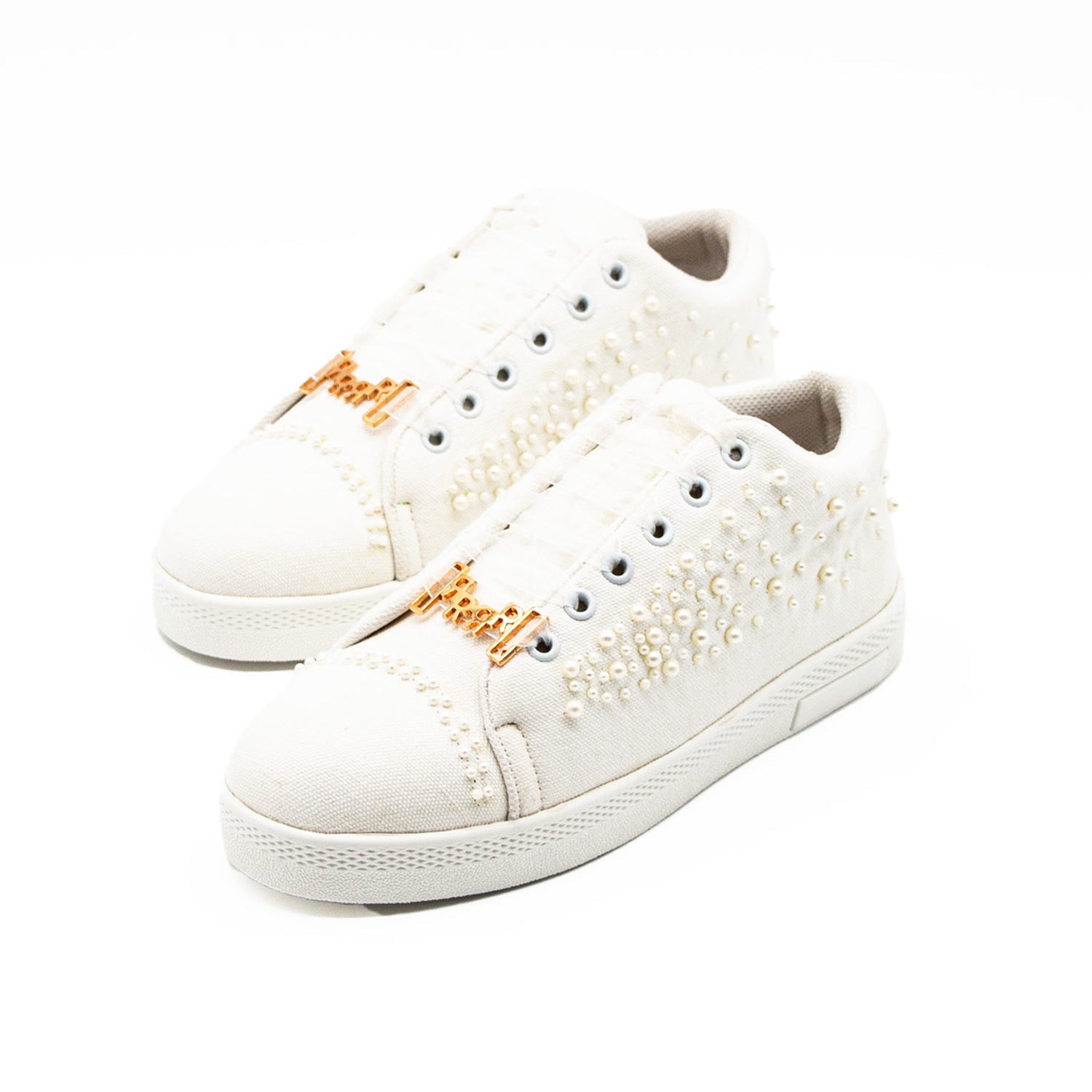 Everleigh Luxury White Canvas Handmade Embellished Tennis Shoe