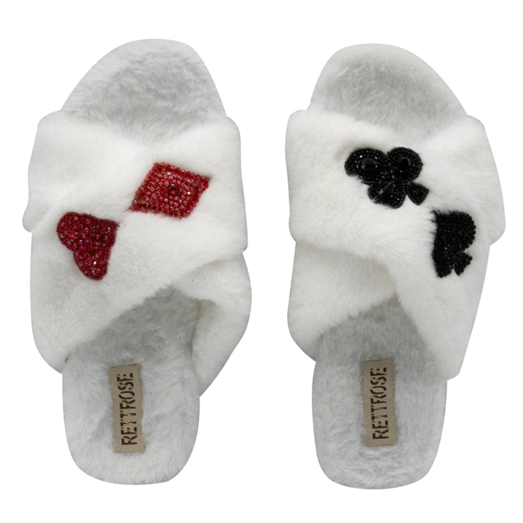 Olivia Cream Luxury Plush Diamanté Embellished Handmade Slipper