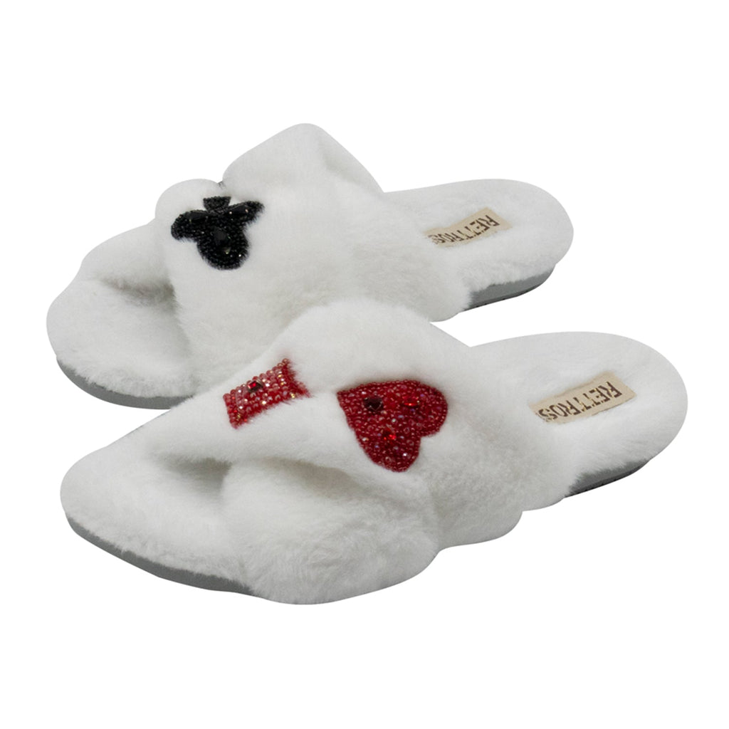 Olivia Cream Luxury Plush Diamanté Embellished Handmade Slipper