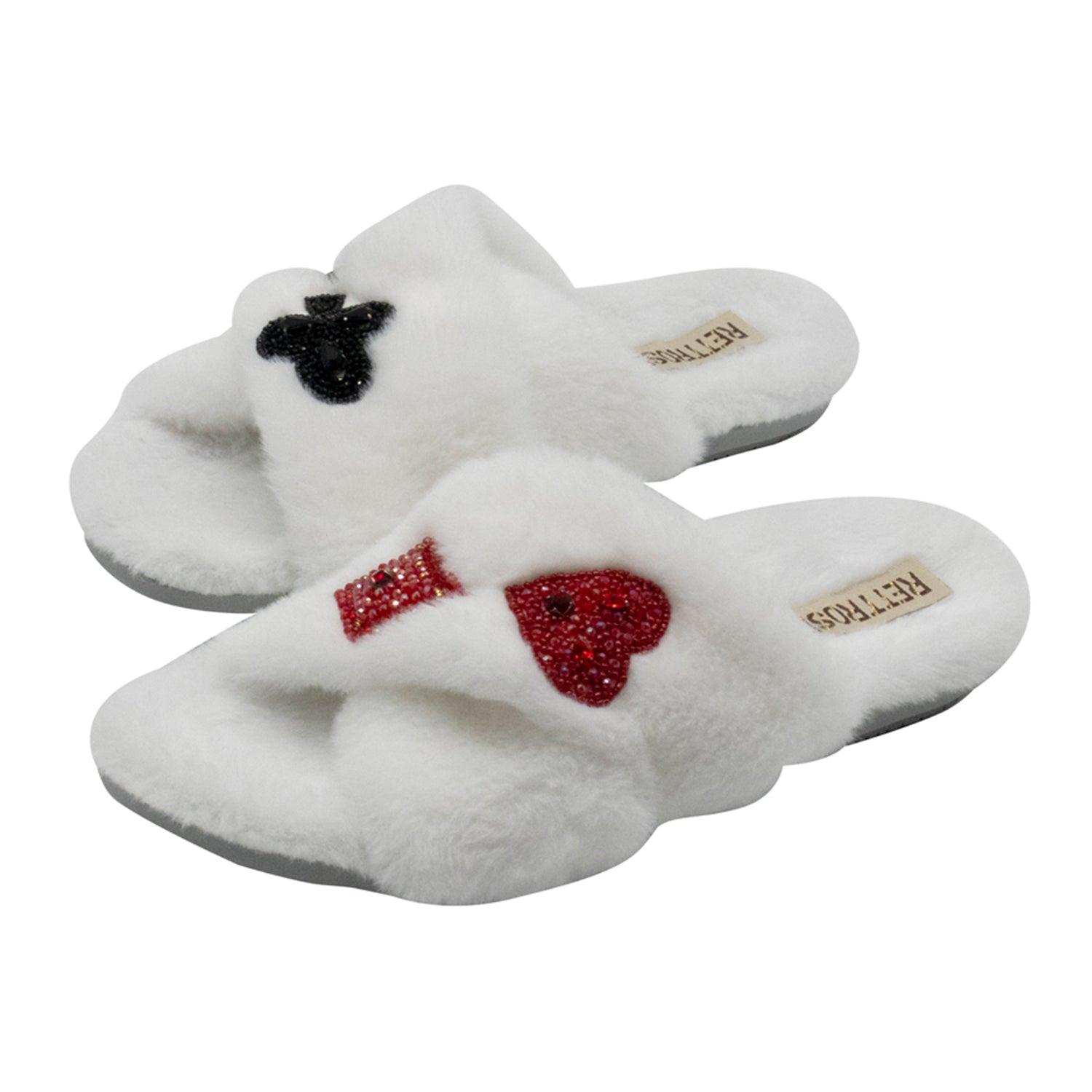 Olivia Cream Luxury Plush Diamanté Embellished Handmade Slipper