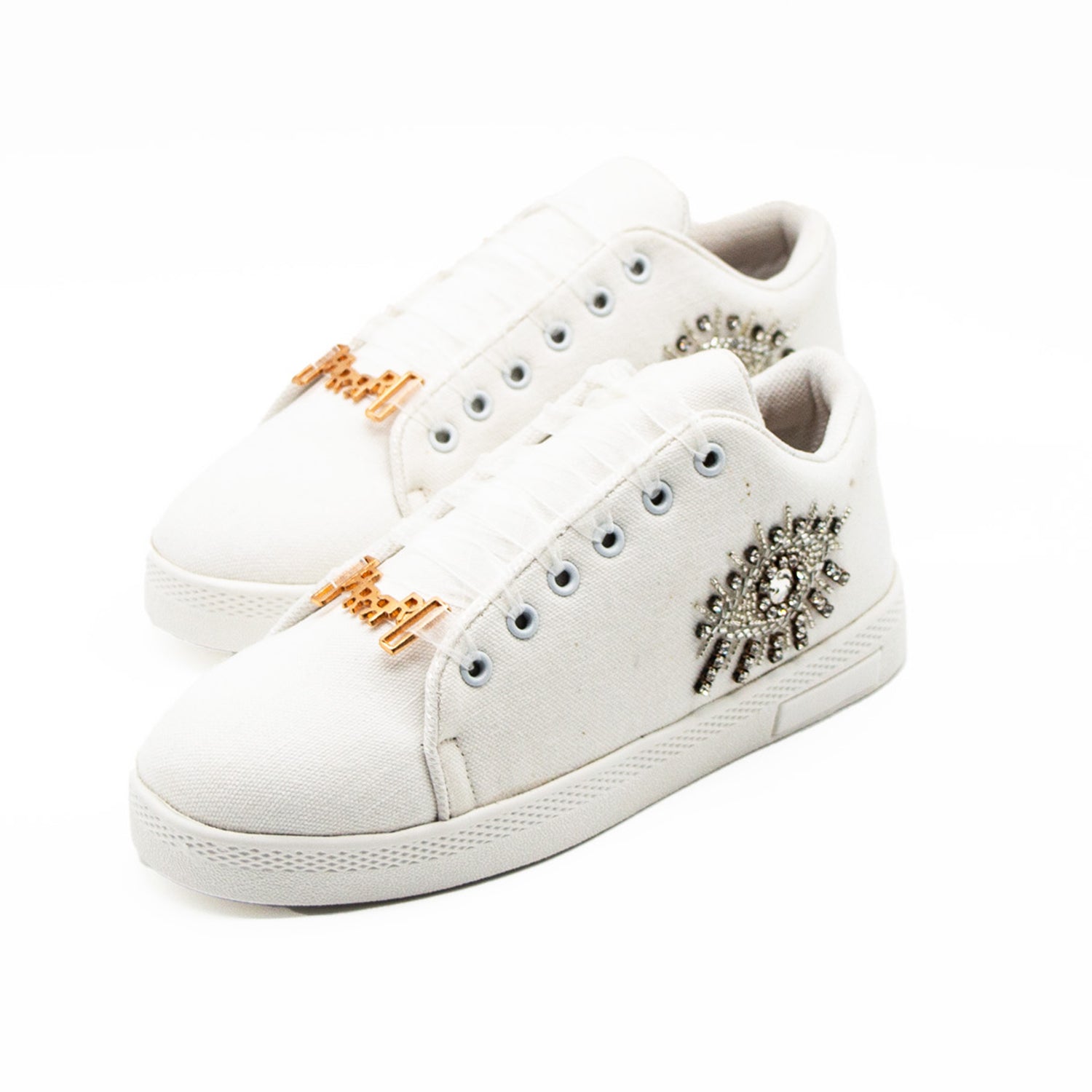 Gabriella Luxury White Canvas Handmade Embellished Tennis Shoe
