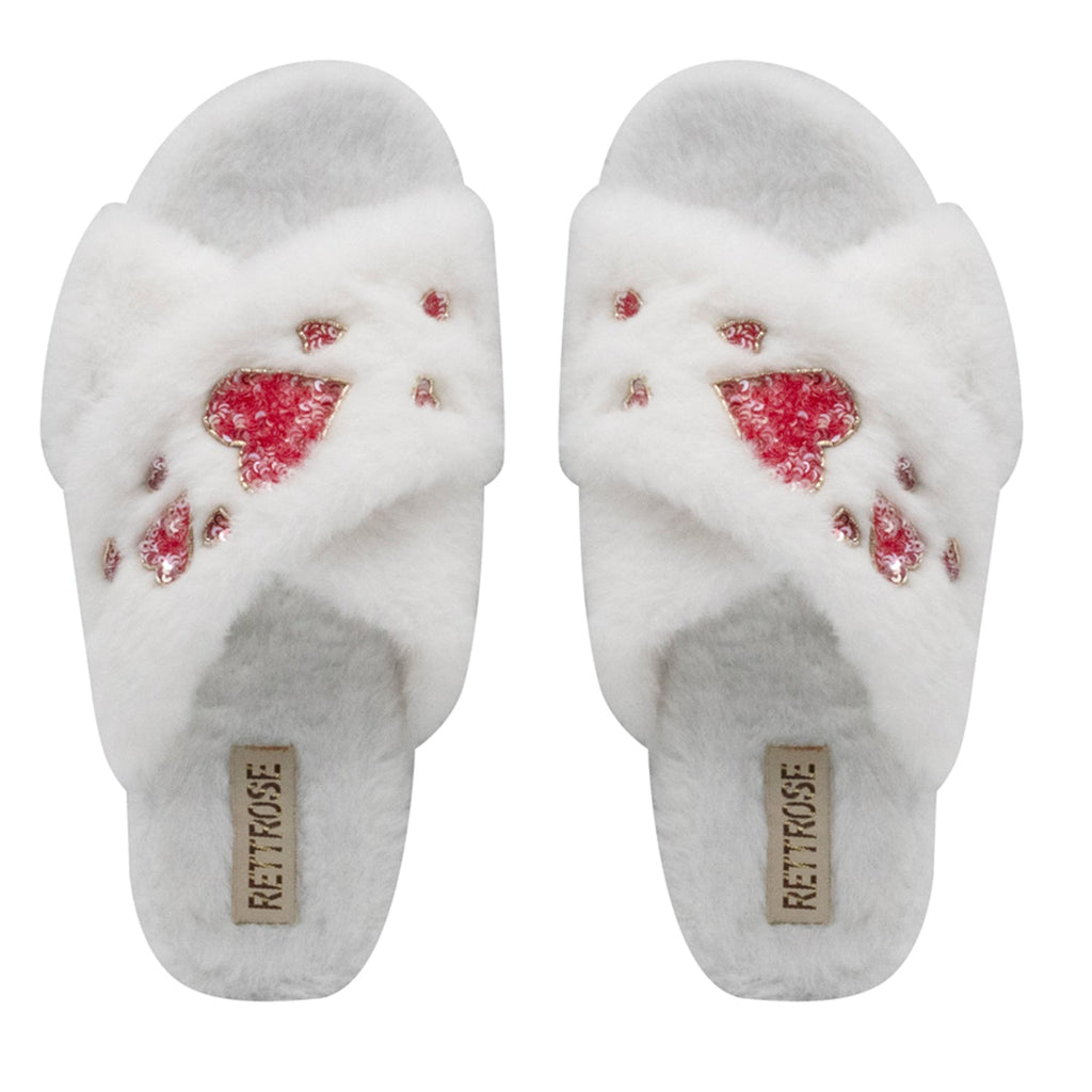 Kaylee Cream Luxury Plush Diamanté Embellished Handmade Slipper