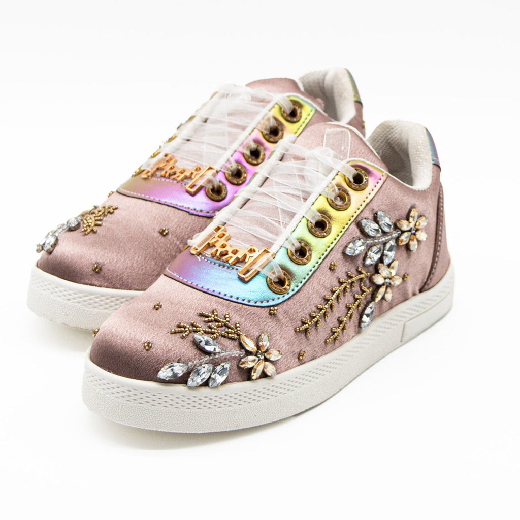 Adalynn Luxury Mauve Satin Handmade Embellished Tennis Shoe