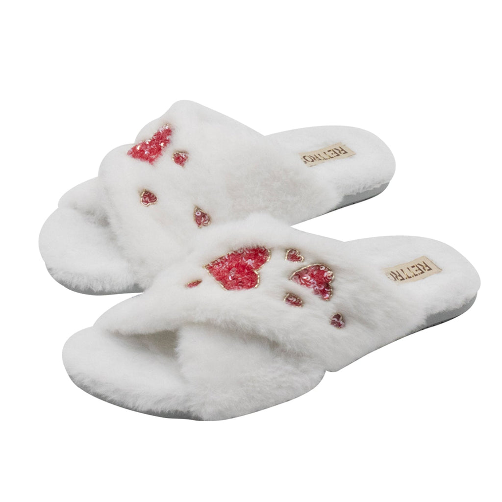 Kaylee Cream Luxury Plush Diamanté Embellished Handmade Slipper