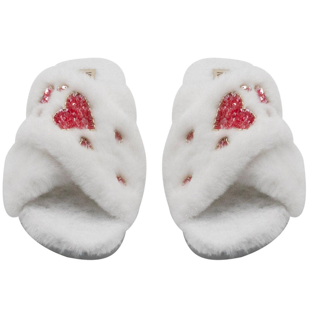 Kaylee Cream Luxury Plush Diamanté Embellished Handmade Slipper