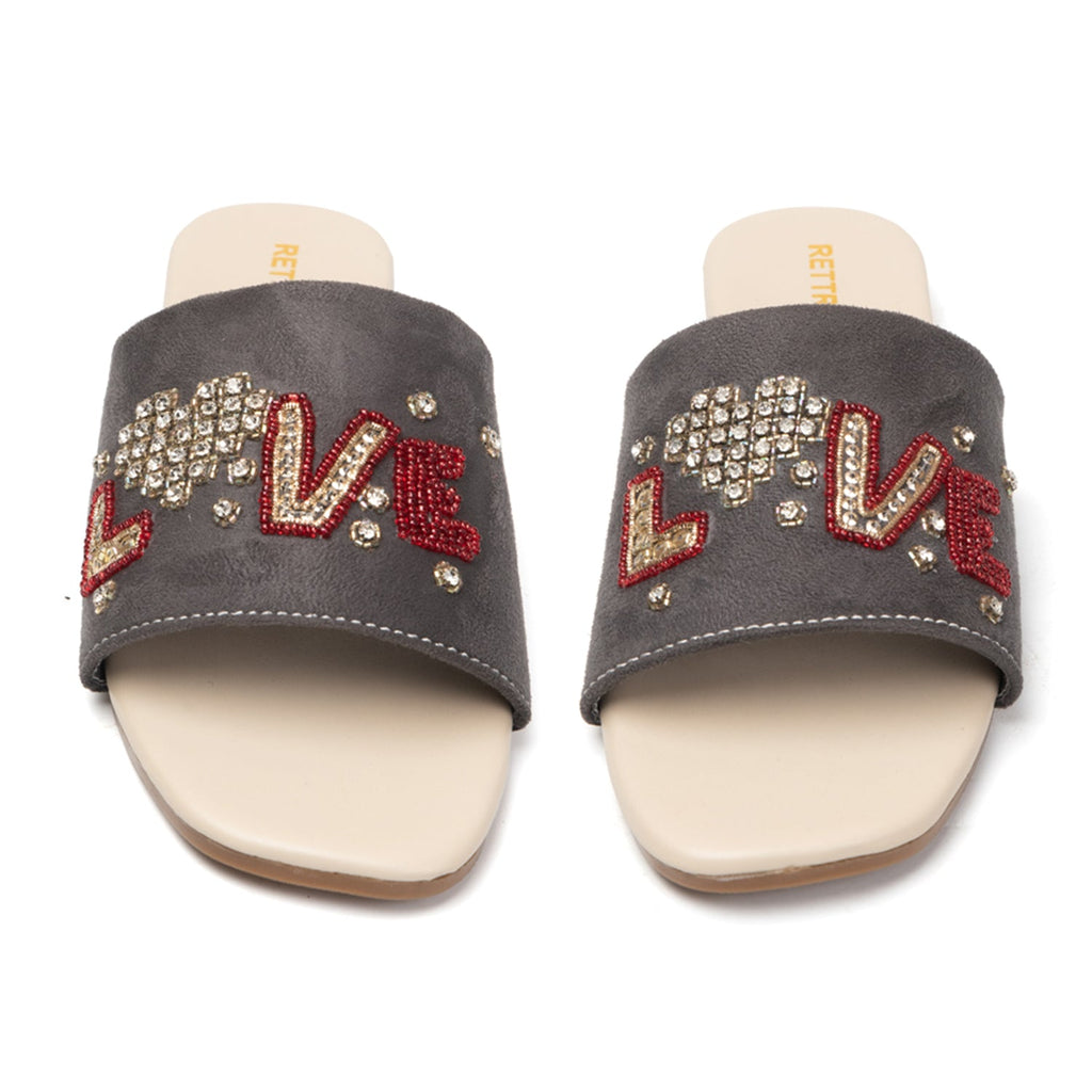 Harmony Grey  Luxury Plush Diamanté Embellished Handmade Sliders