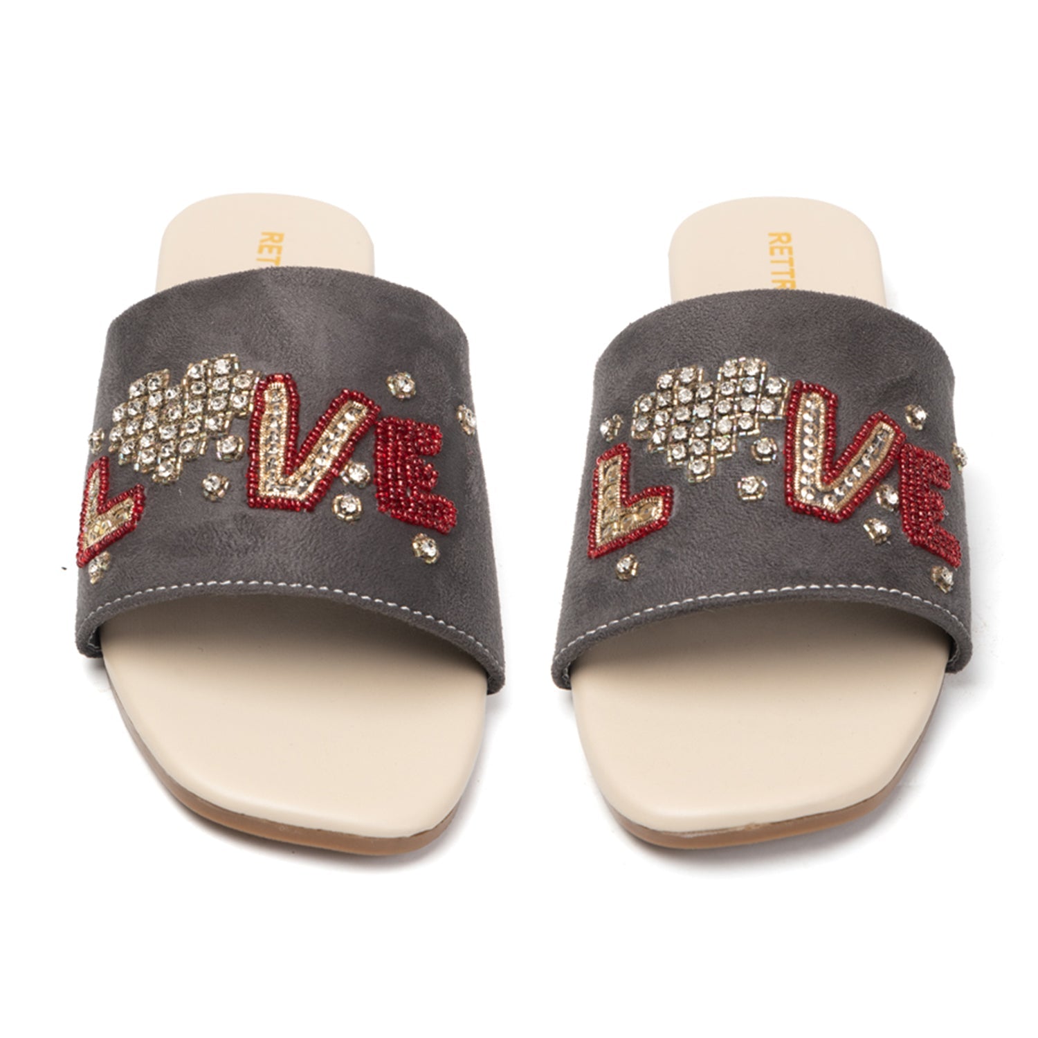 Harmony Grey  Luxury Plush Diamanté Embellished Handmade Sliders