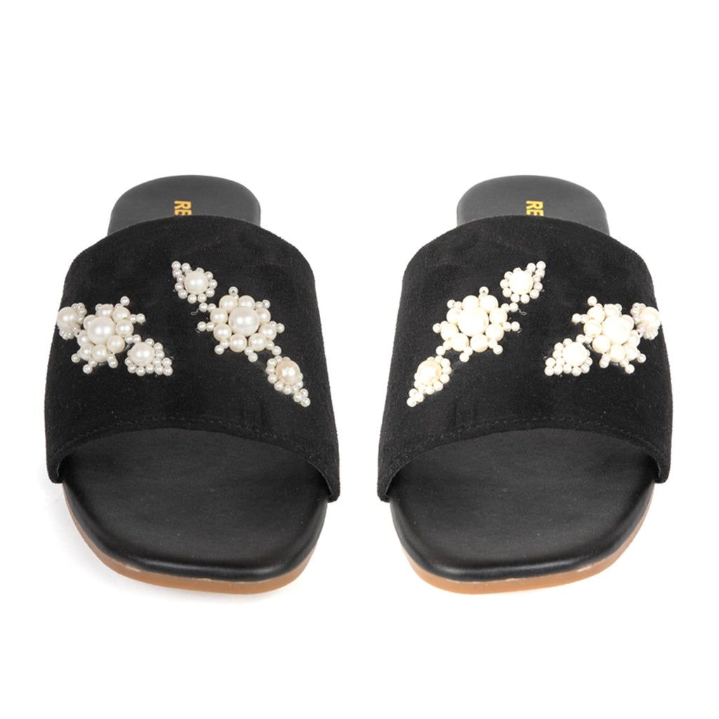 Annie Black Luxury Plush Diamanté Embellished Handmade Sliders